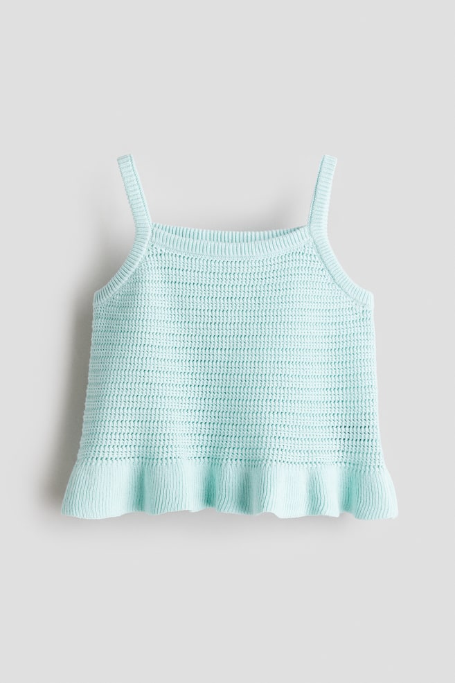 Cotton-knit strappy top - Light turquoise/White - 1