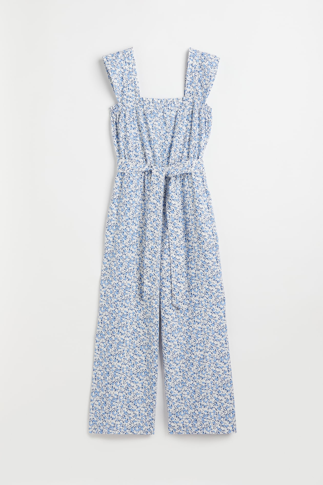 Tie-belt jumpsuit - Square neckline - Sleeveless - Light blue/Small ...