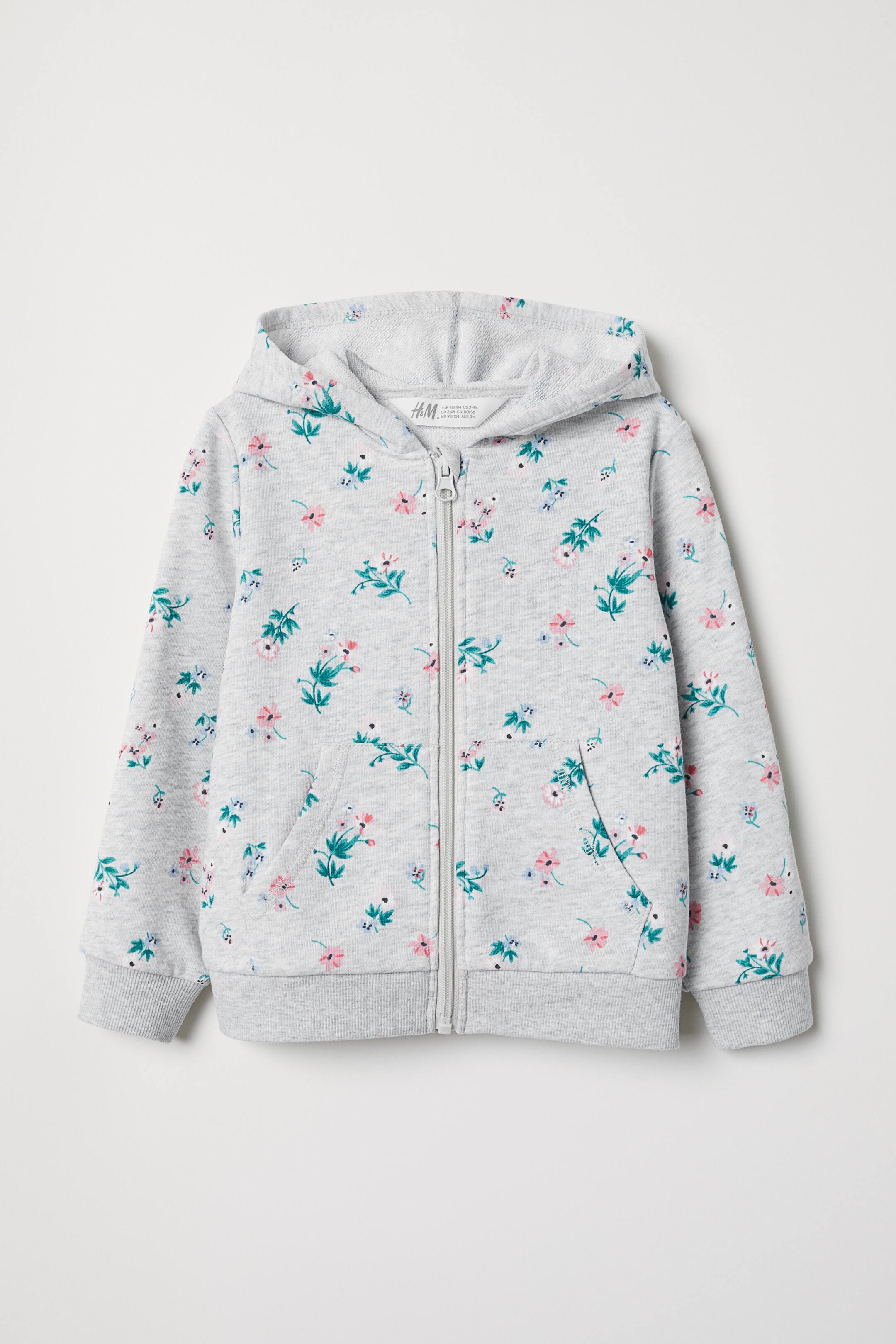 View larger image: Hooded jacket - Grey marl/Floral - Kids | H&M 1