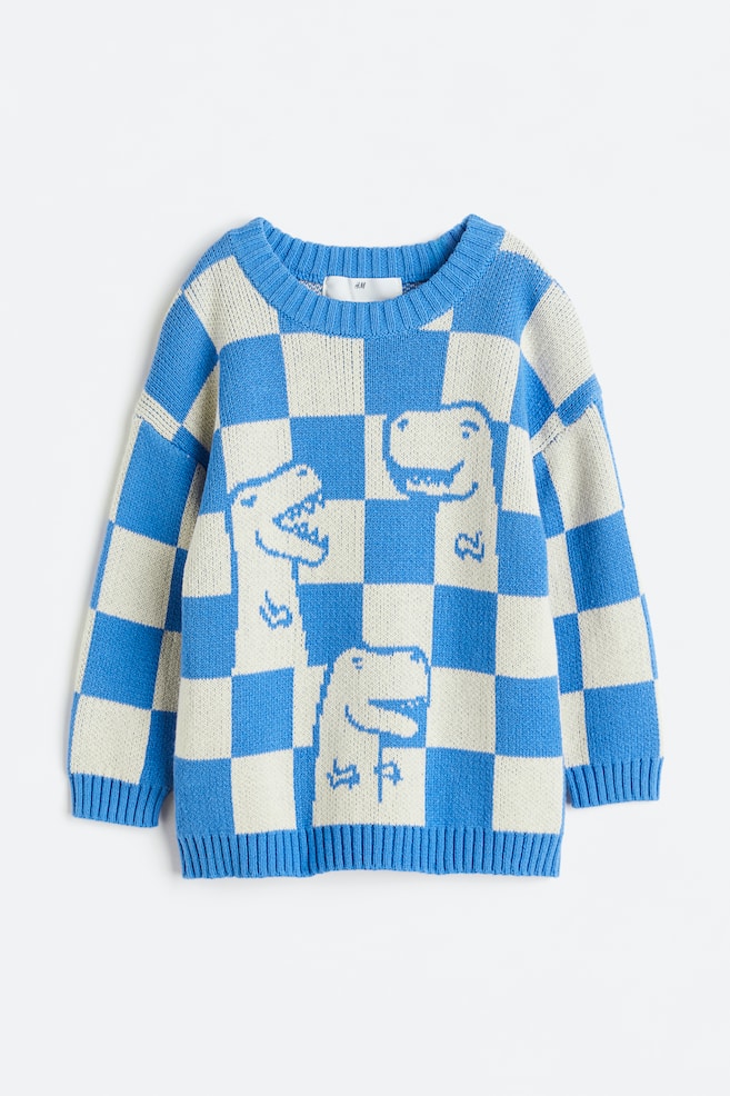 Jacquard-knit jumper - Blue/Dinosaurs - 1