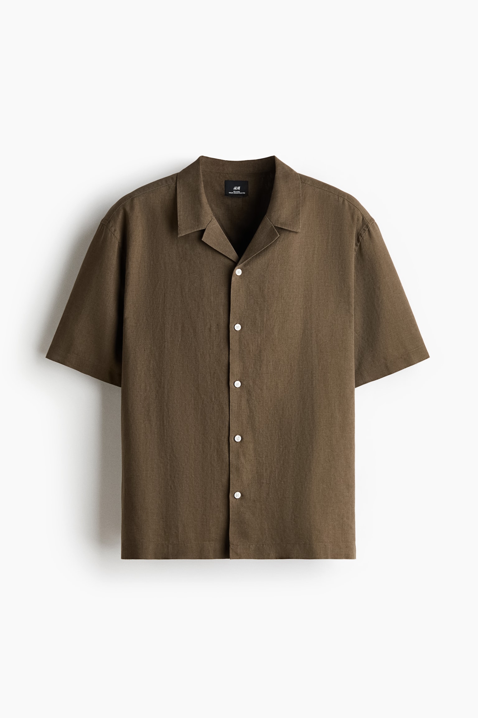 Relaxed Fit Linen-blend resort shirt - Dark khaki green/Light beige/White/Black/White/Striped/Brown - 1