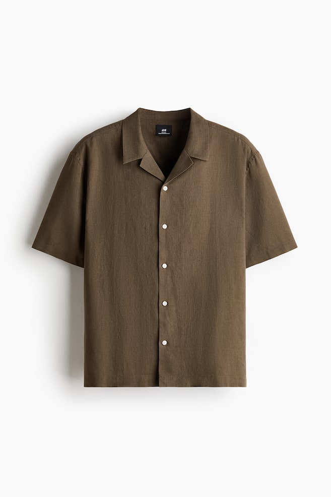 Relaxed Fit Linen-blend resort shirt - Dark khaki green/Dark brown/White/White/Striped/Black/Brown/Light beige/Dusty blue - 1