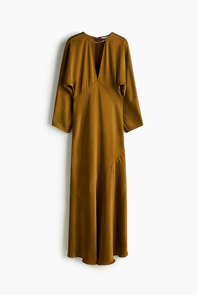Long satin dress - Dark mustard yellow - 1