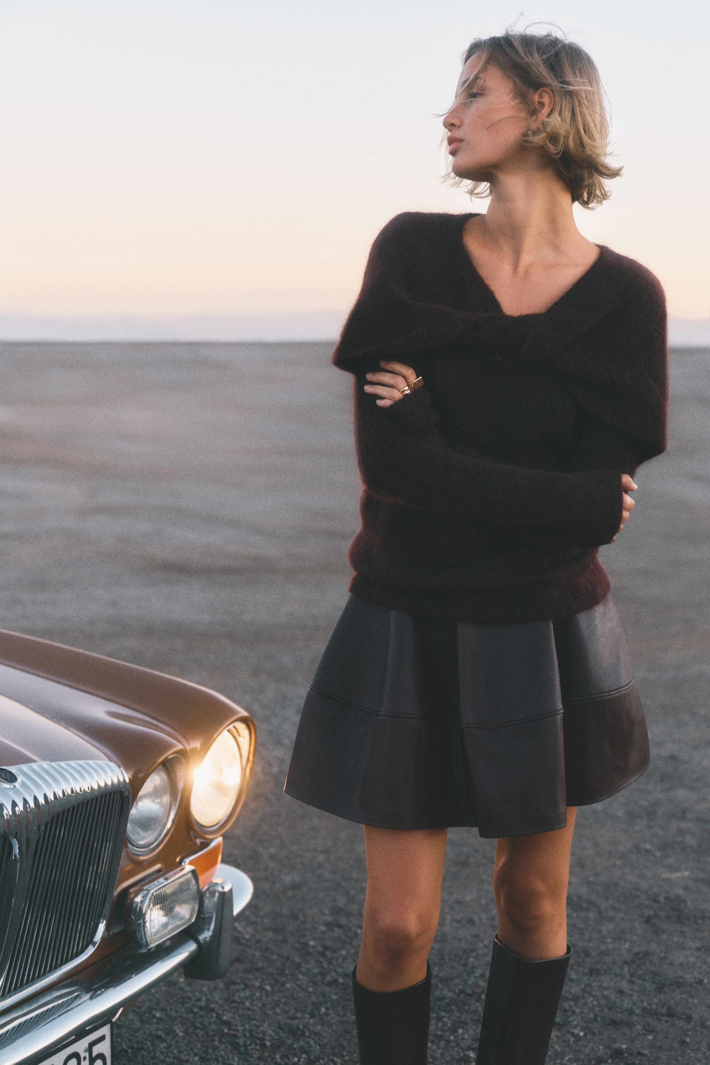 Mohair-blend twist-detail top - Burgundy/Cream