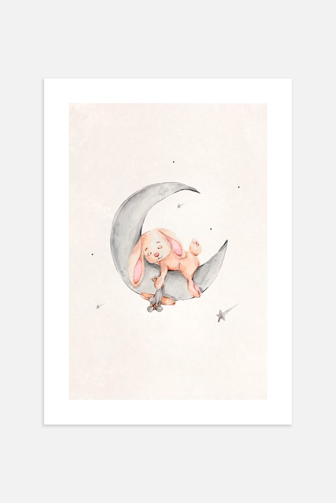 Bunny Sleeping Moon Poster - Beige/bleu - 1