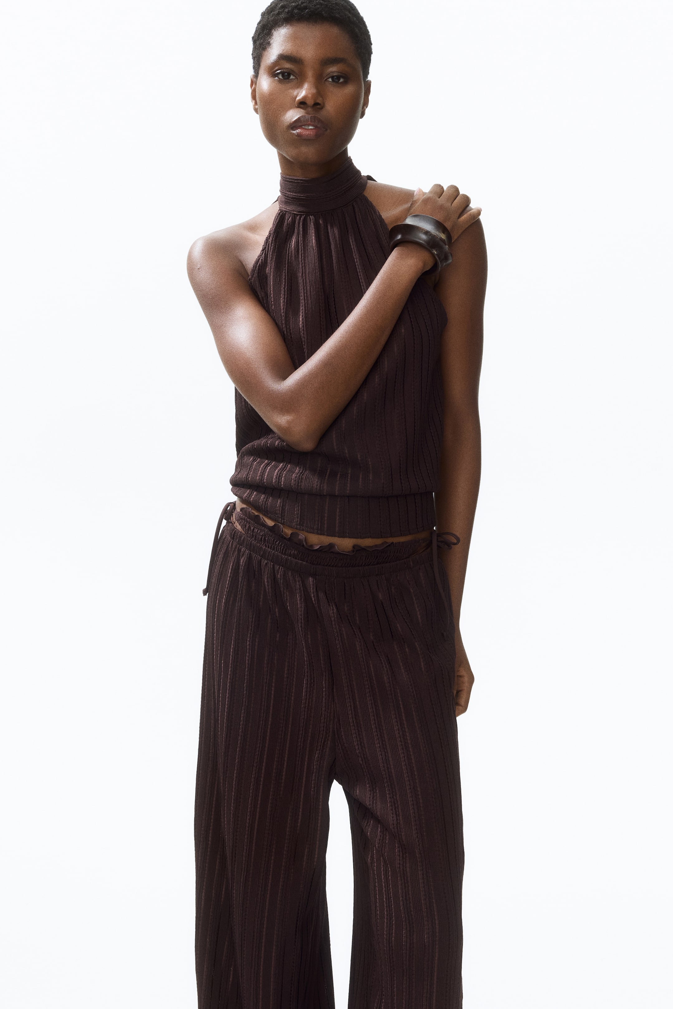 Pantalon froissé avec taille élastique