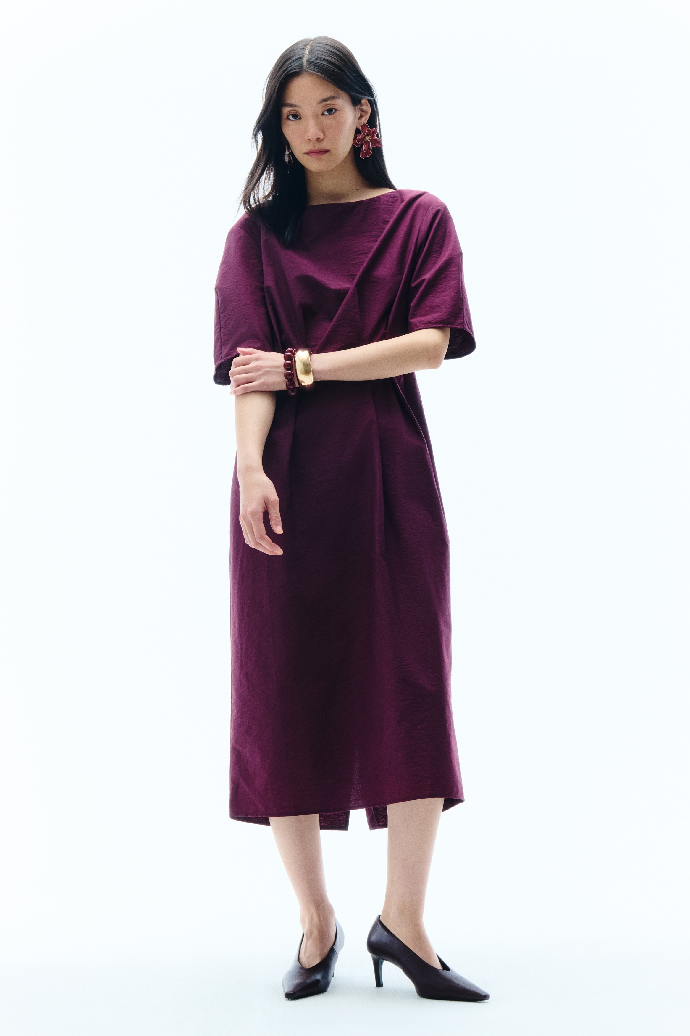 Waisted midi dress - Burgundy