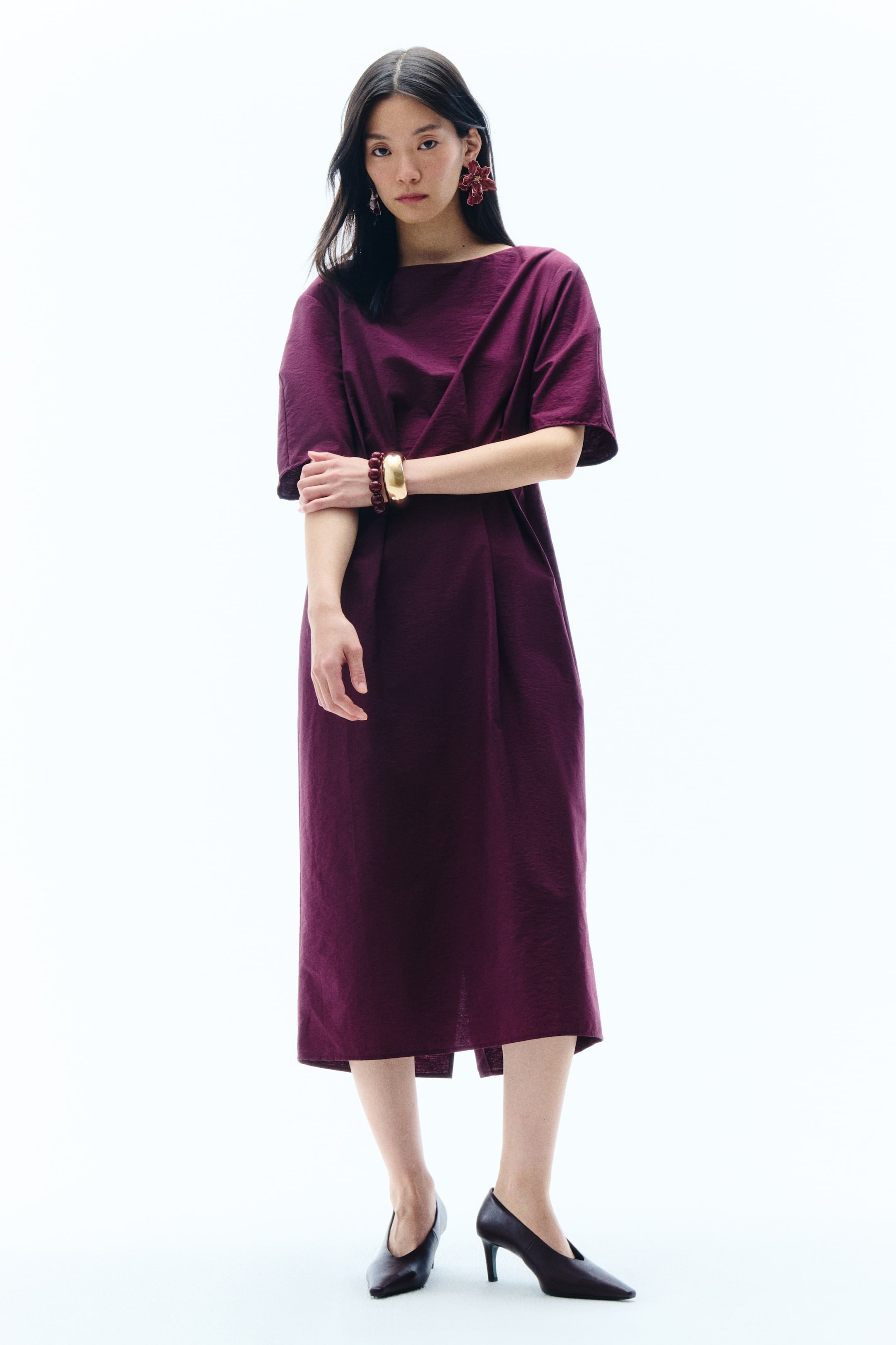 View larger image: Waisted midi dress - Burgundy - Ladies | H&M SG 1