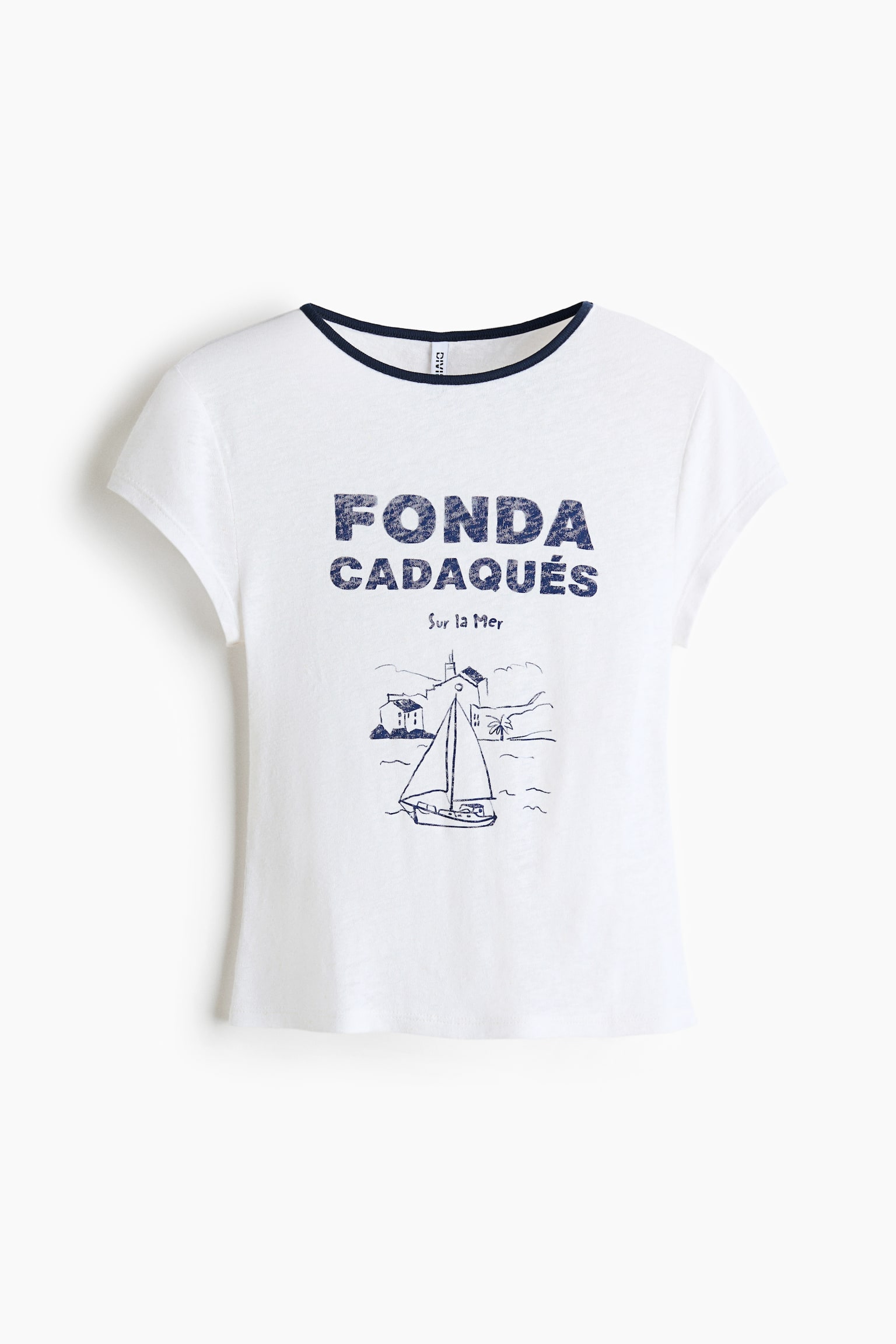 T-shirt από σύμμεικτο λινό με τύπωμα - Λευκό/Fonda Cadaqués - 1