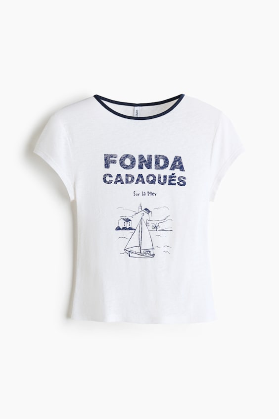 Женские футболки H&M Linen-Blend Print-Motif T-Shirt