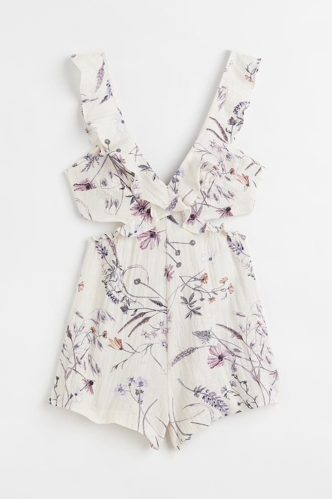 Flounce-trimmed patterned playsuit - Cream/Floral - 2