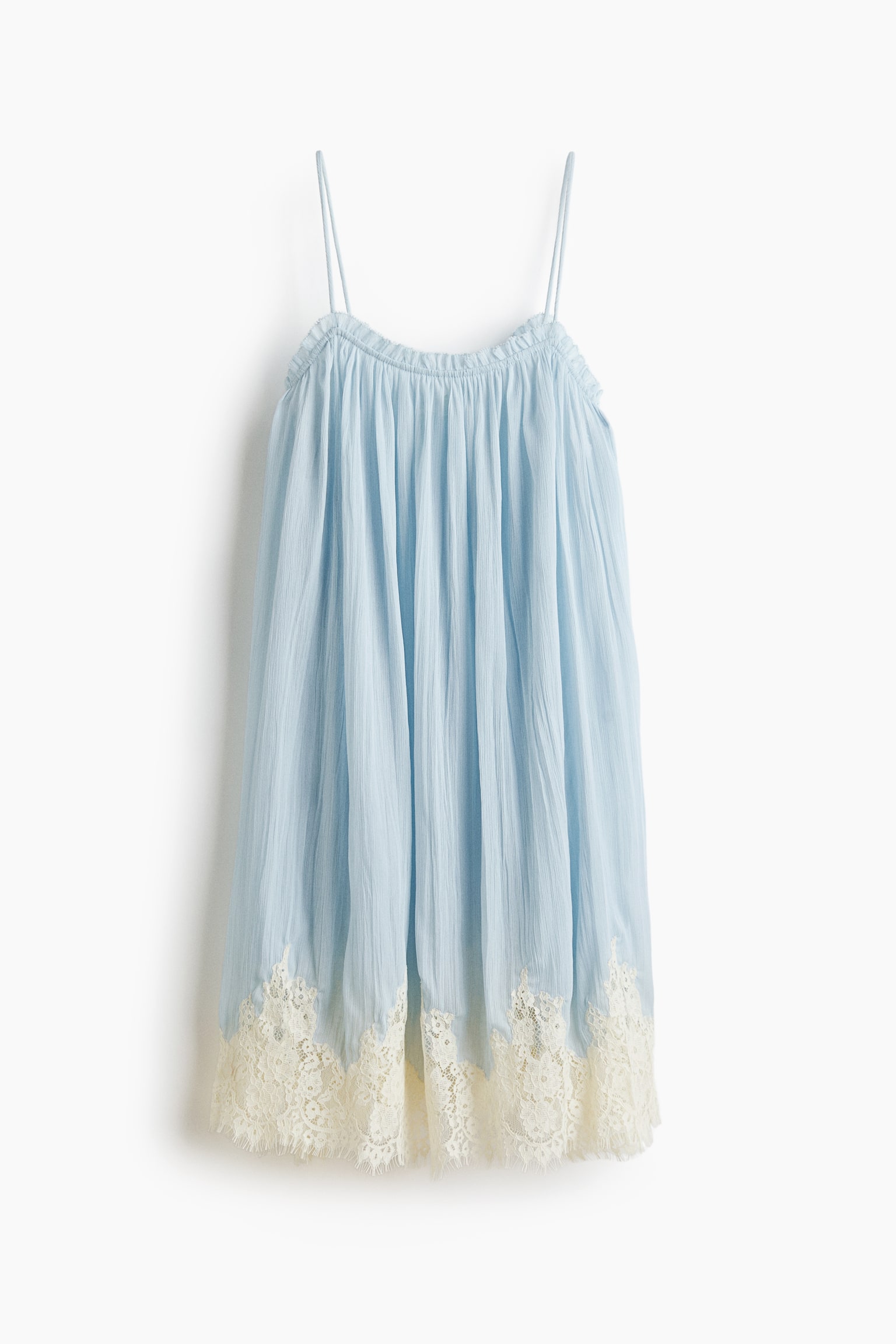 Robe à bretelles fines en mousseline avec dentelle-Bleu clair - 1
