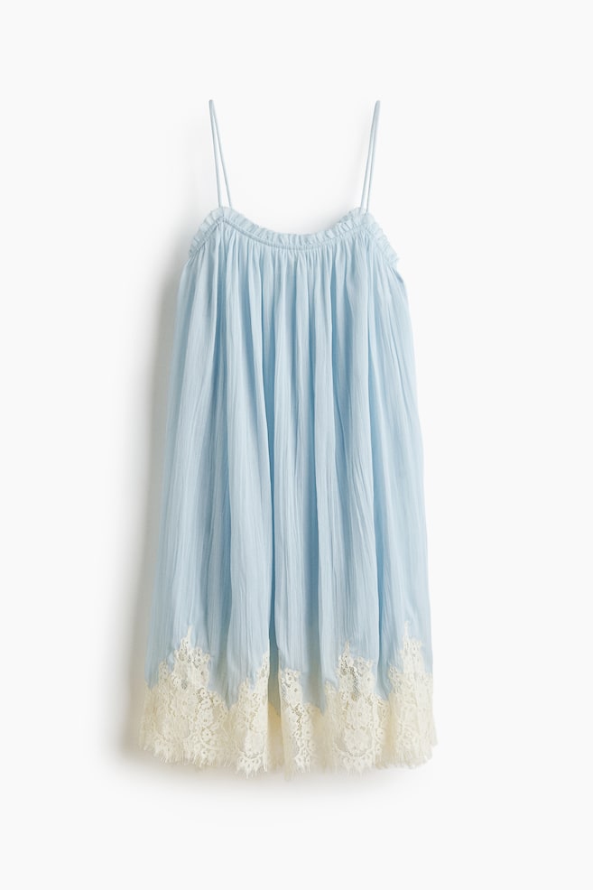 Lace-trimmed chiffon strappy dress - Light blue - 1