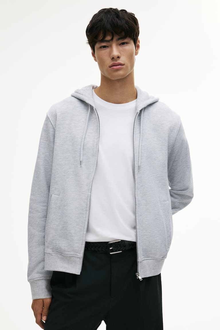 Regular Fit Zip-through hoodie Light grey marl Men H&M IN