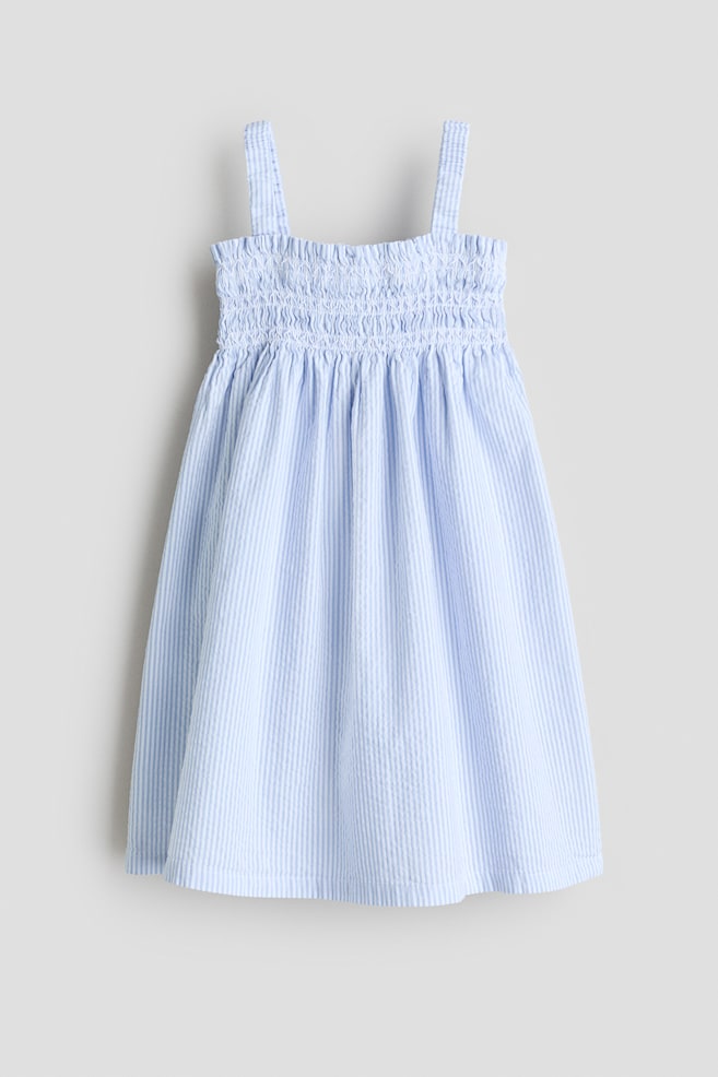 Robe smockée à bretelles fines - Blanc/rayures bleues/Blanc/motif - 1