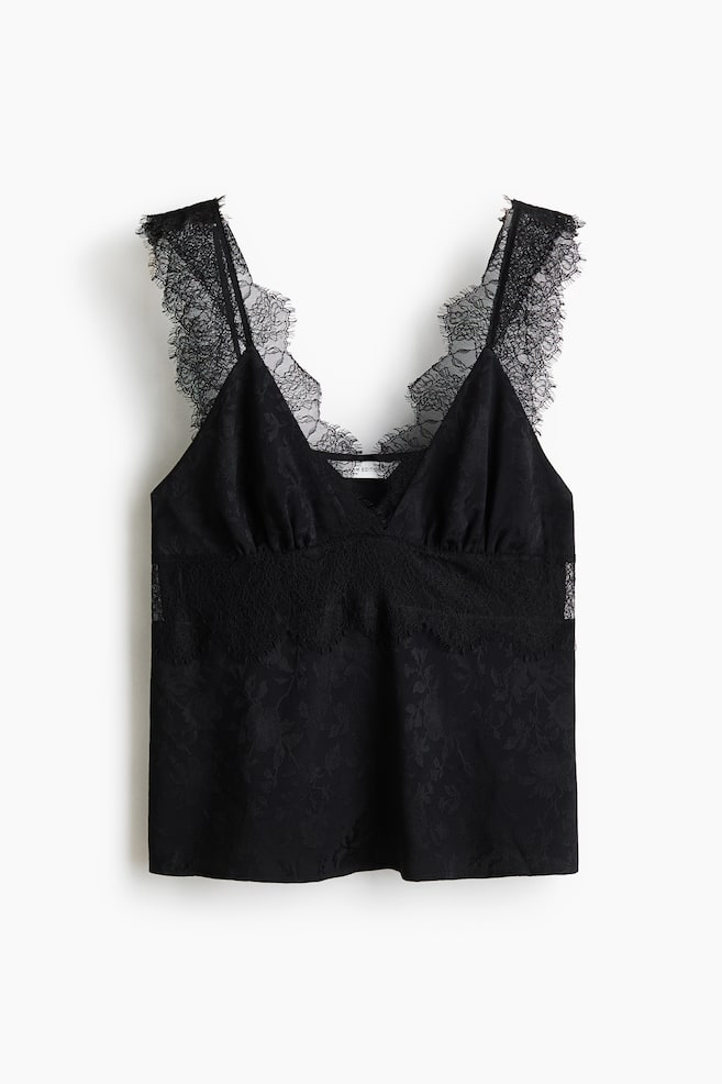 Lace-detail top - Black - 1