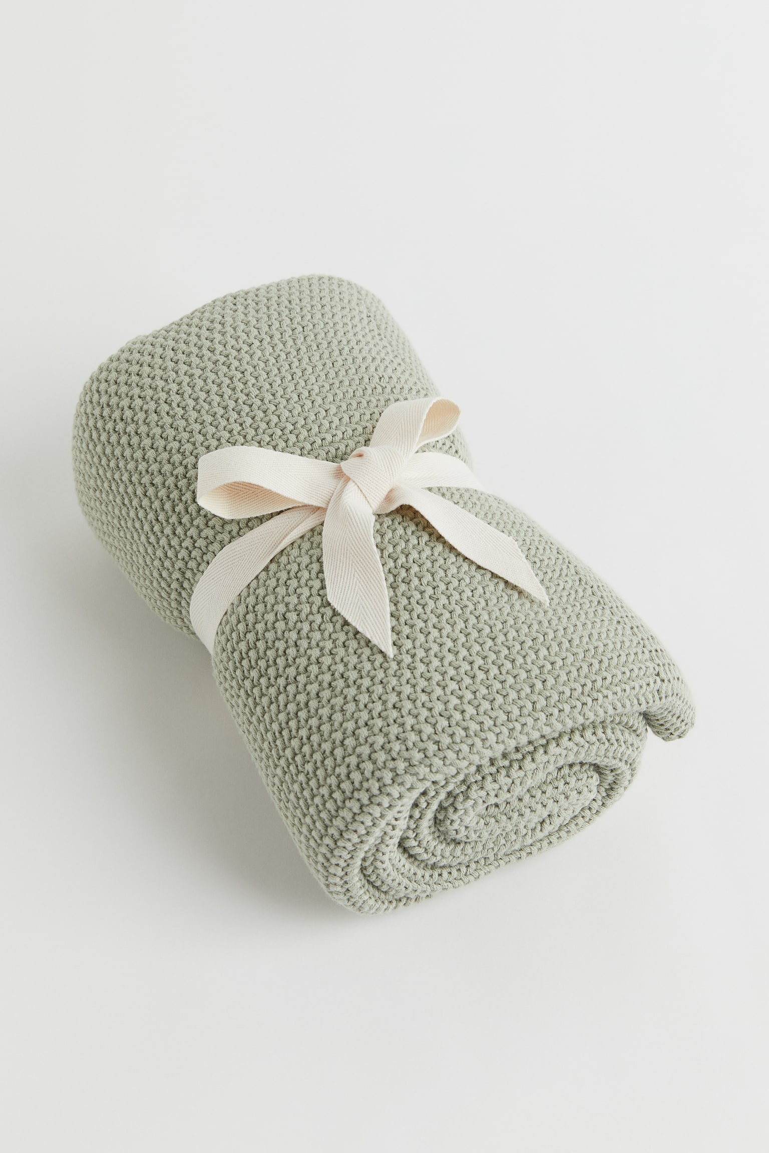 Moss-stitched cotton blanket - Light green/White/Light dusty mole - 3