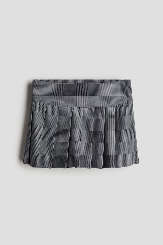 Pleated Twill Skirt - Dark gray/plaid - 1