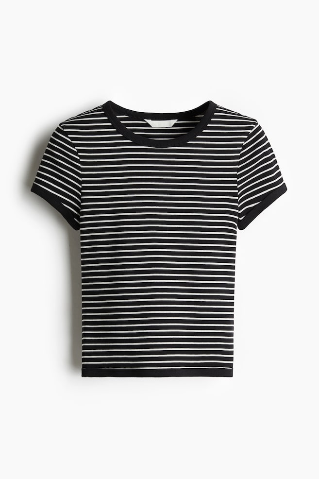 Fitted T-shirt - Black/Striped/White/Striped - 1