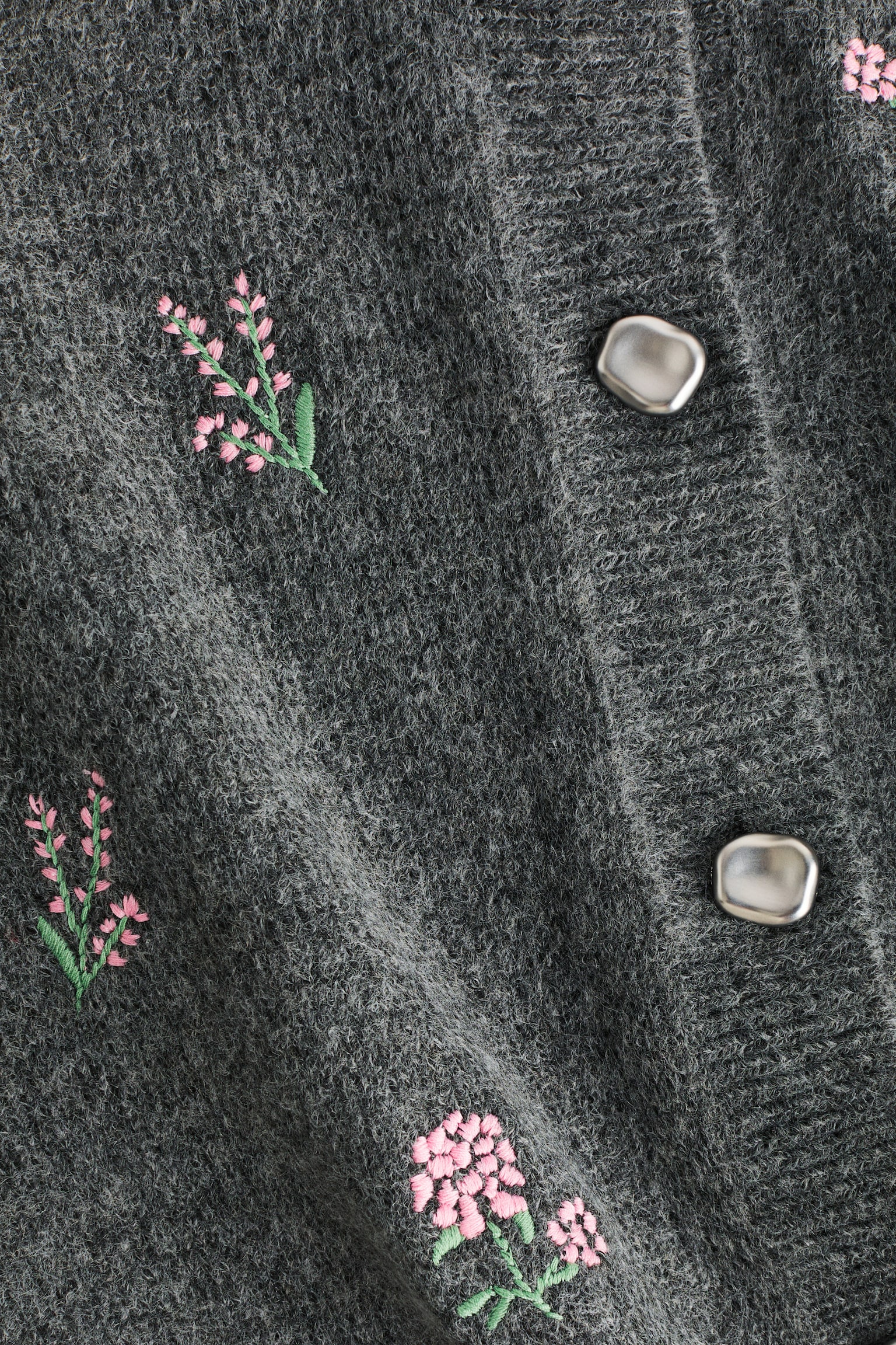 엠브로이더리 가디건 - Dark grey marl/Flowers/다크 브라운/화이트/플라워/크림 - 4