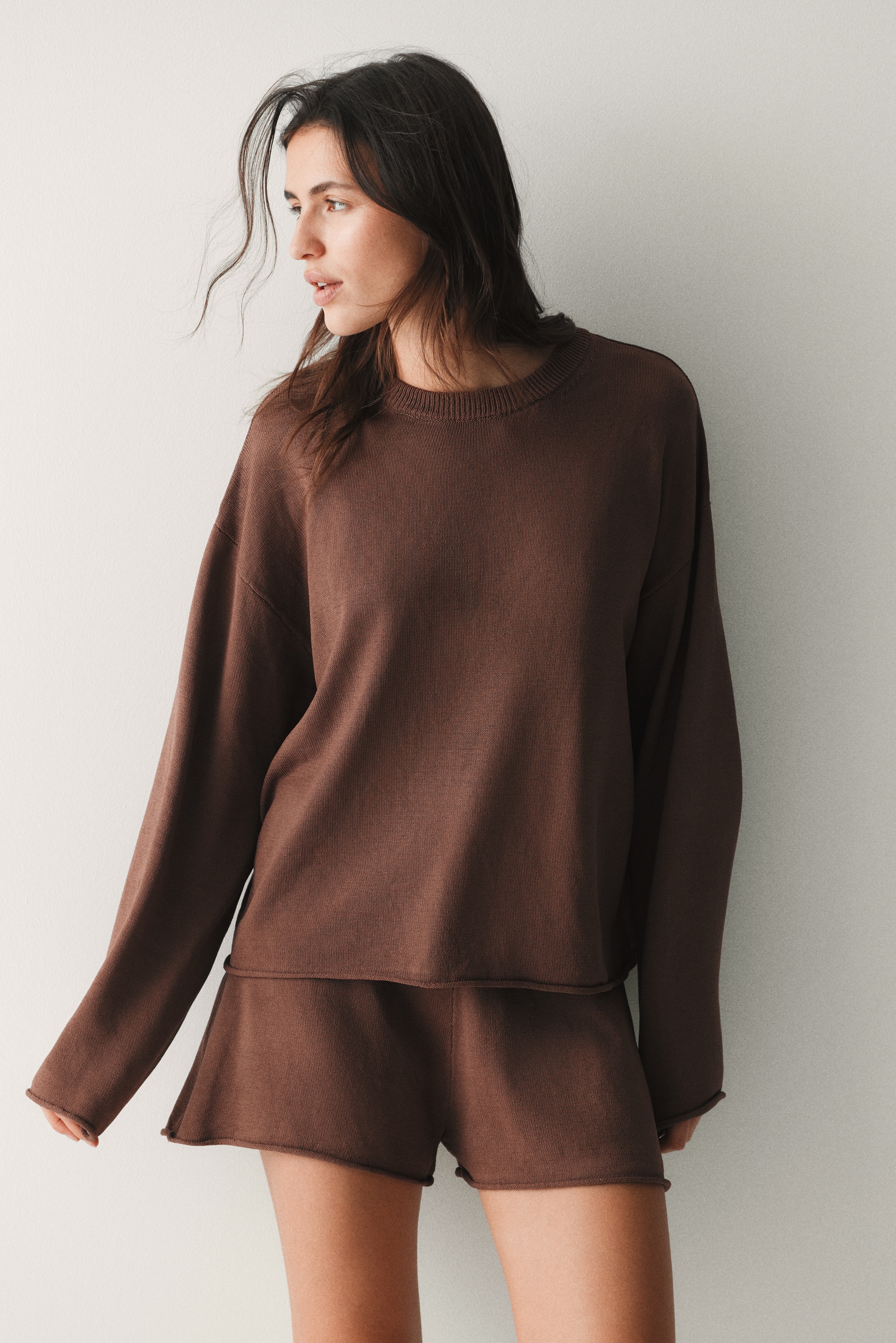 Camisola com orlas enroladas - Rosa seco escuro