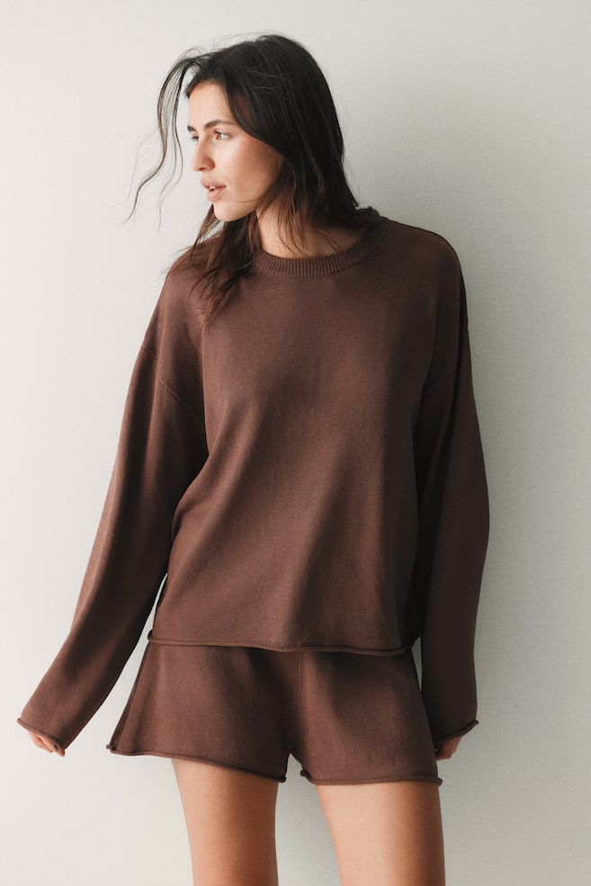 Rolled-Edge Sweater - Brown/Light dusty pink - 2