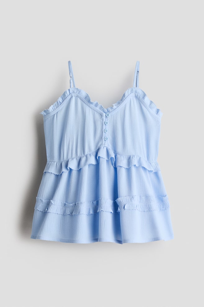 Frill-trimmed viscose top - Light blue/White/Floral - 1