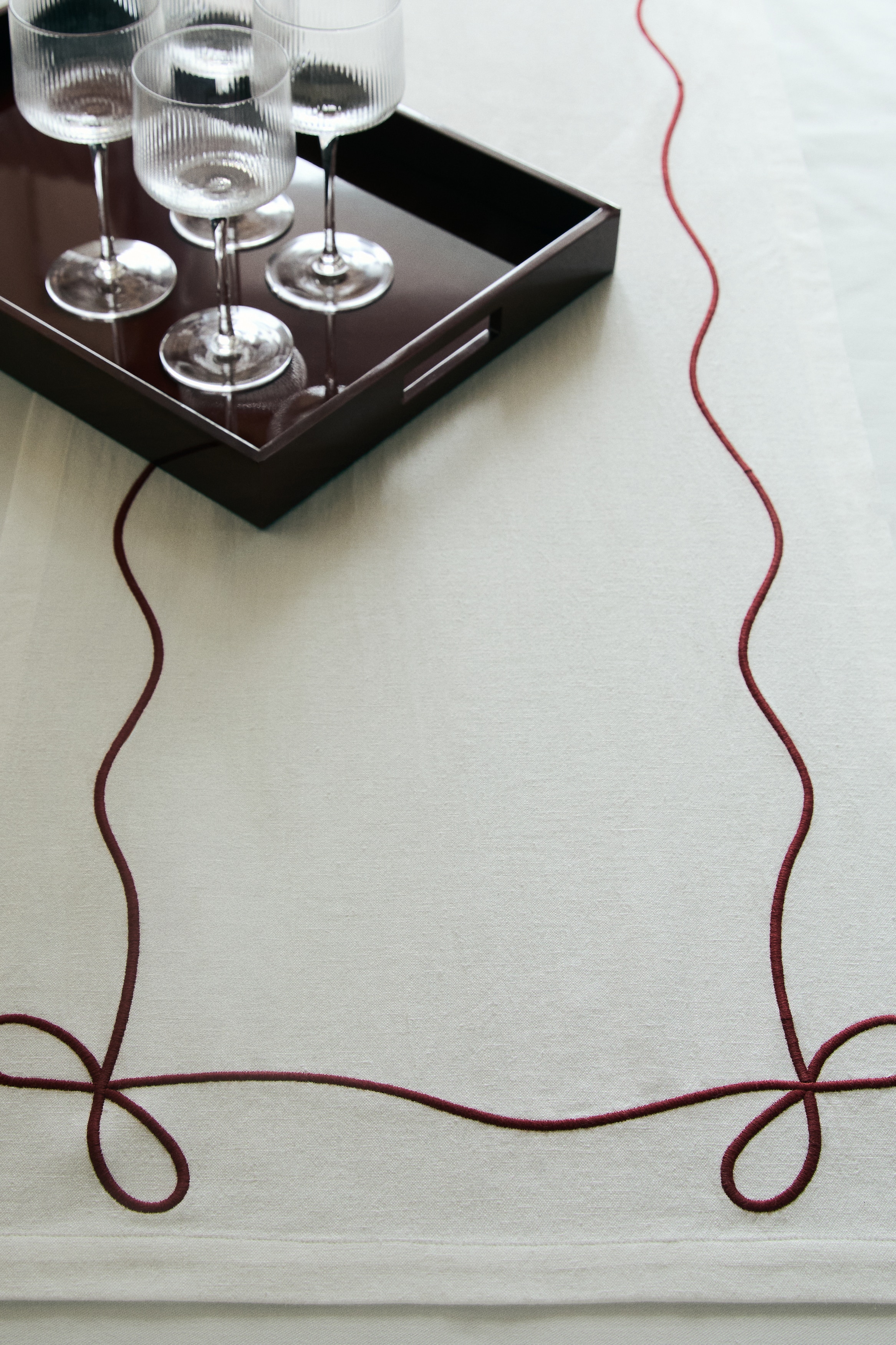 H & M - 刺繍リネンブレンドランナー - ホワイト