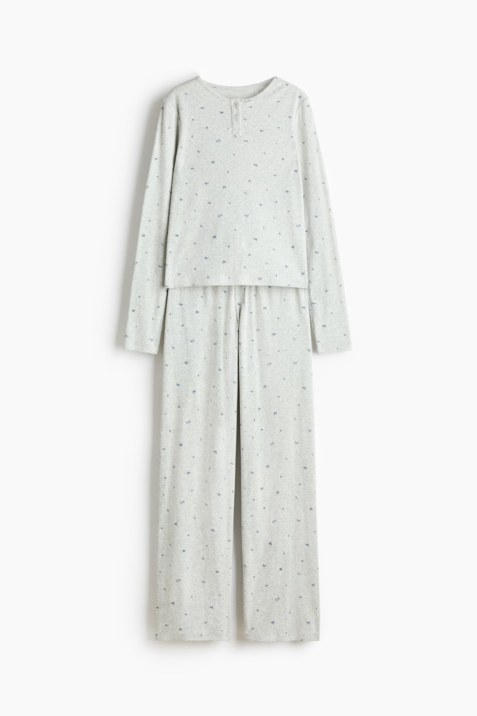 포인텔 니트 파자마 - 라이트 그레이 멜란지/플로럴/블랙 - 2