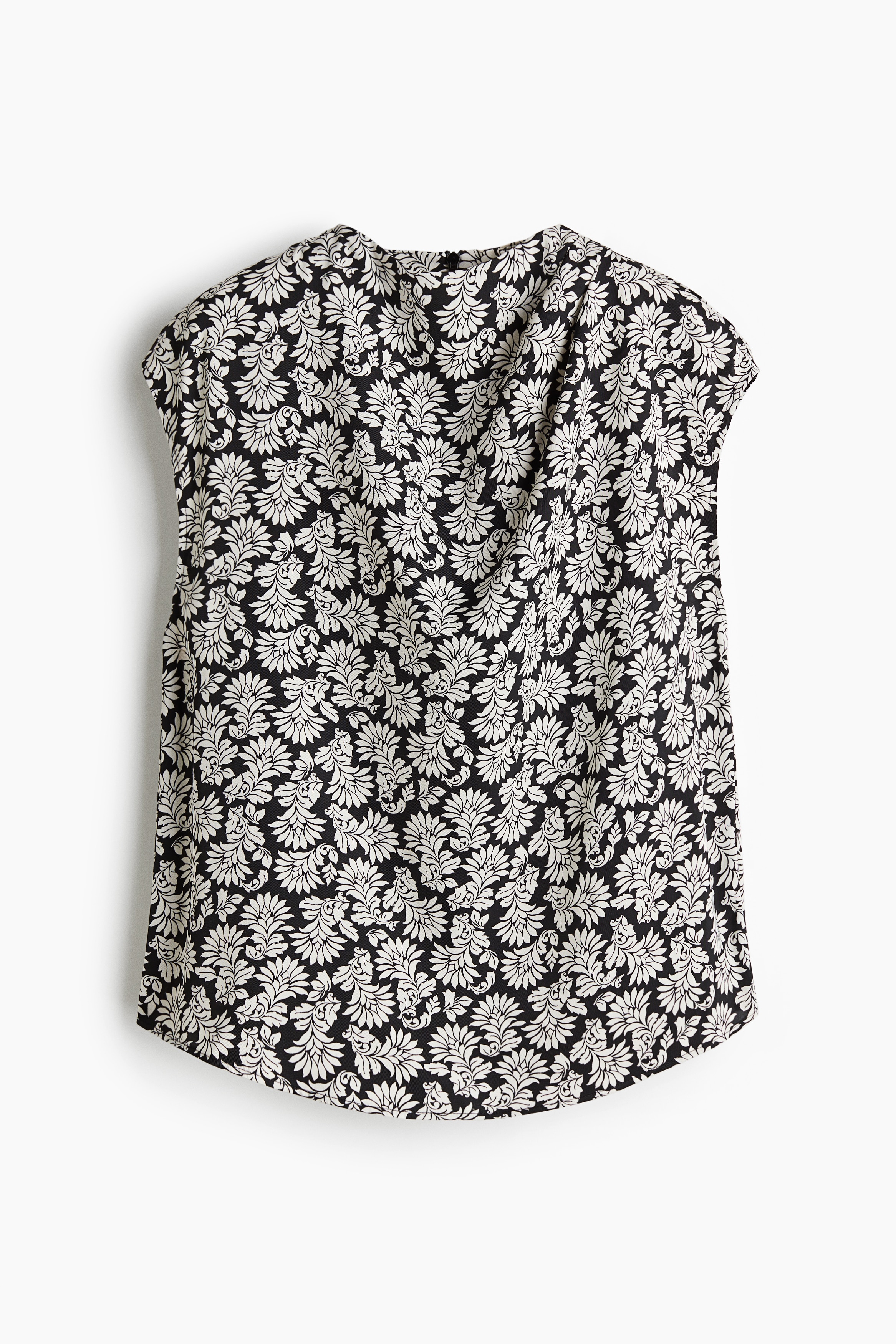 Cap-Sleeved Blouse - Black/white patterned