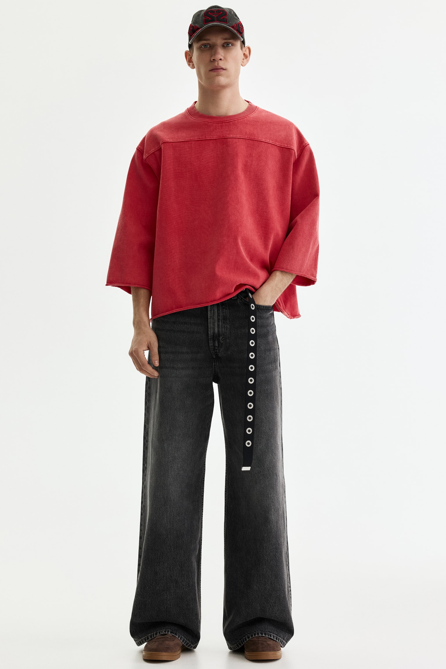 Oversized Fit Boxy T-shirt - Light red/Black/White - 5