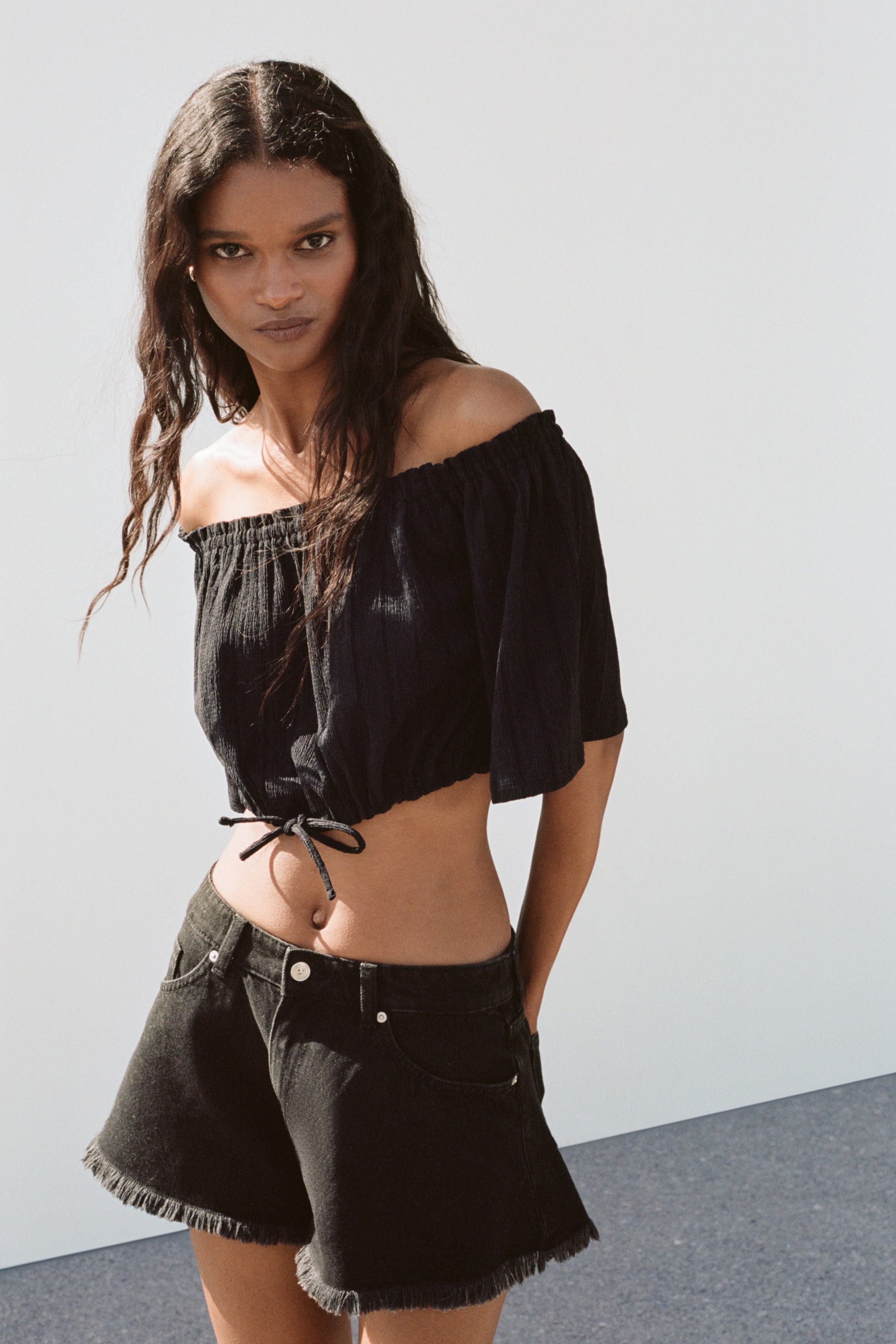 Crinkled Off-the-Shoulder Top