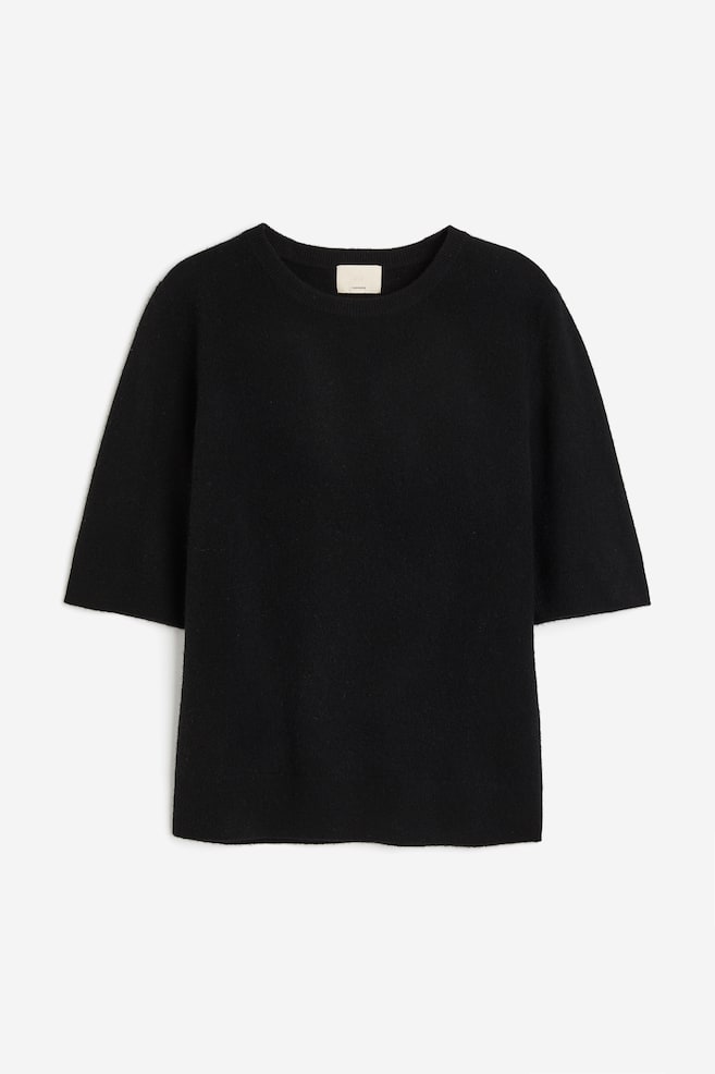 Kaszmirowy sweter z krótkim rękawem - Czarny/Szary melanż - 2