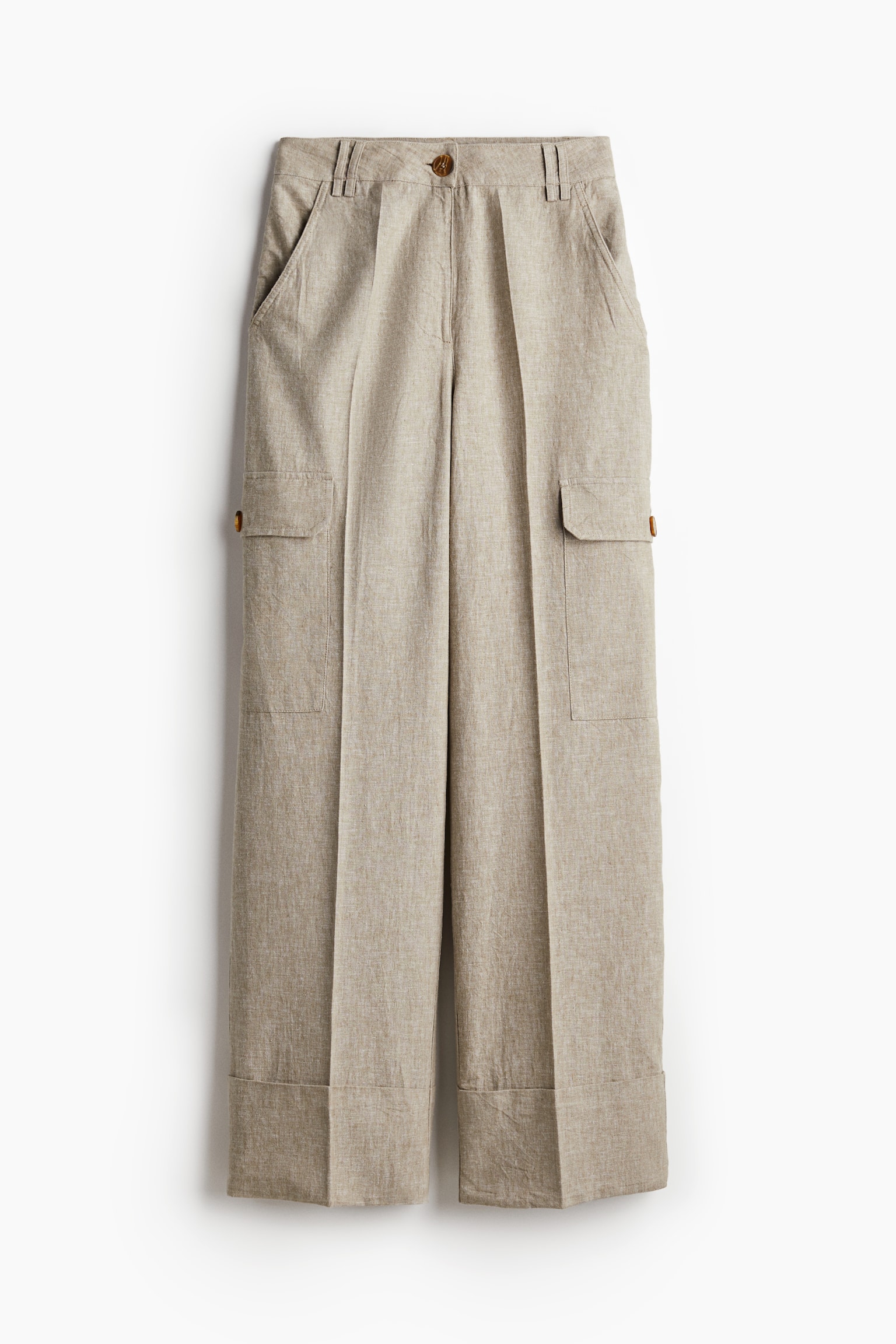 Linen-blend cargo trousers - Beige marl - 2