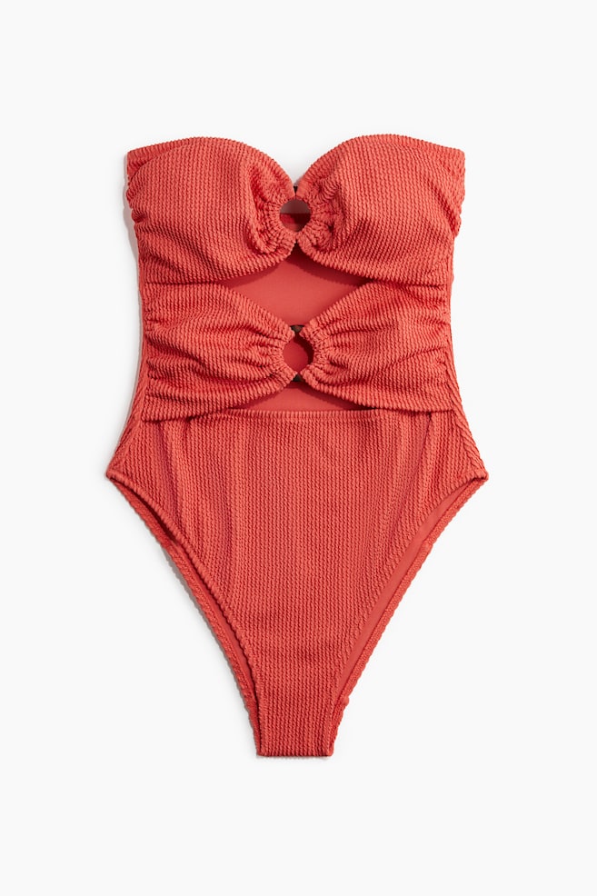 Bandeau-Badeanzug mit wattierten Cups - Korallenrot/Rot - 1