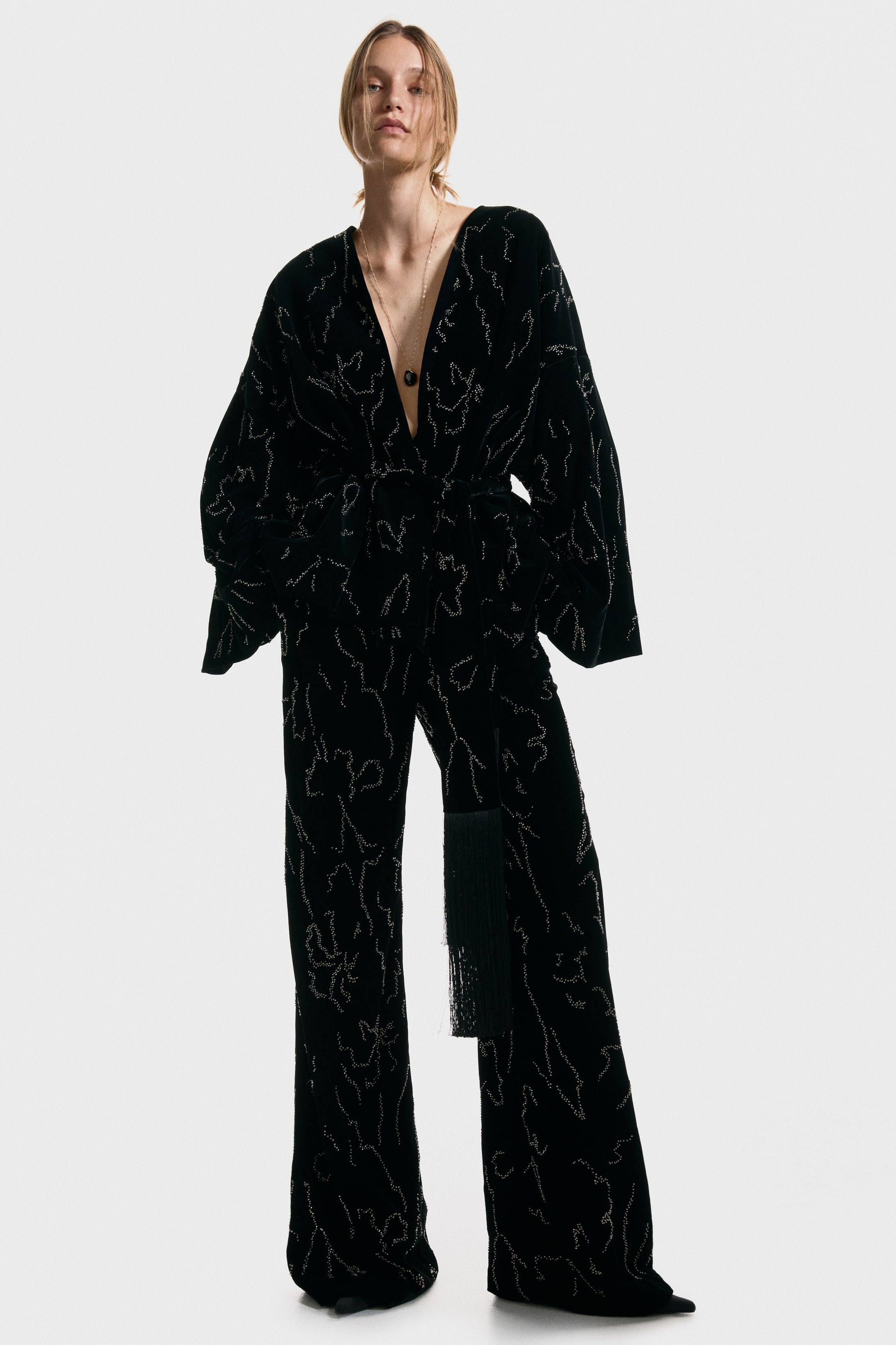 View larger image: Embroidered velvet trousers - Black - Ladies | H&M HK 1