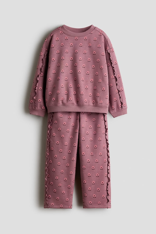 2-Piece Printed Sweatsuit - Dark dusty pink/floral/Ivory/polka dot - 1