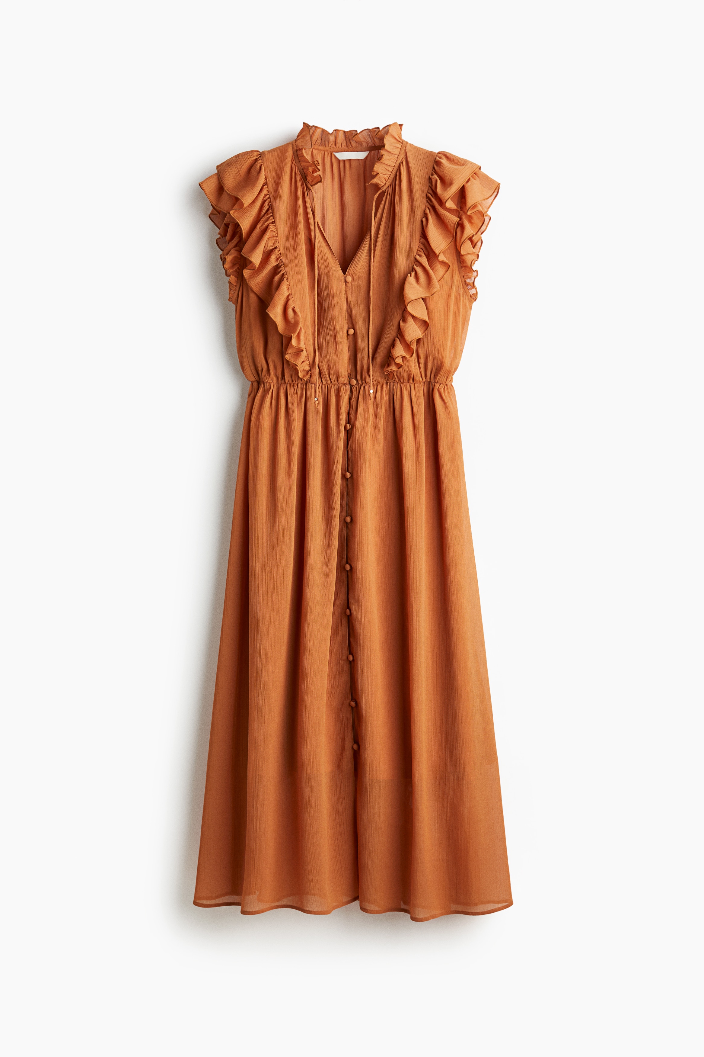 Frill-trimmed dress - Orange/Dark green/Paisley pattern