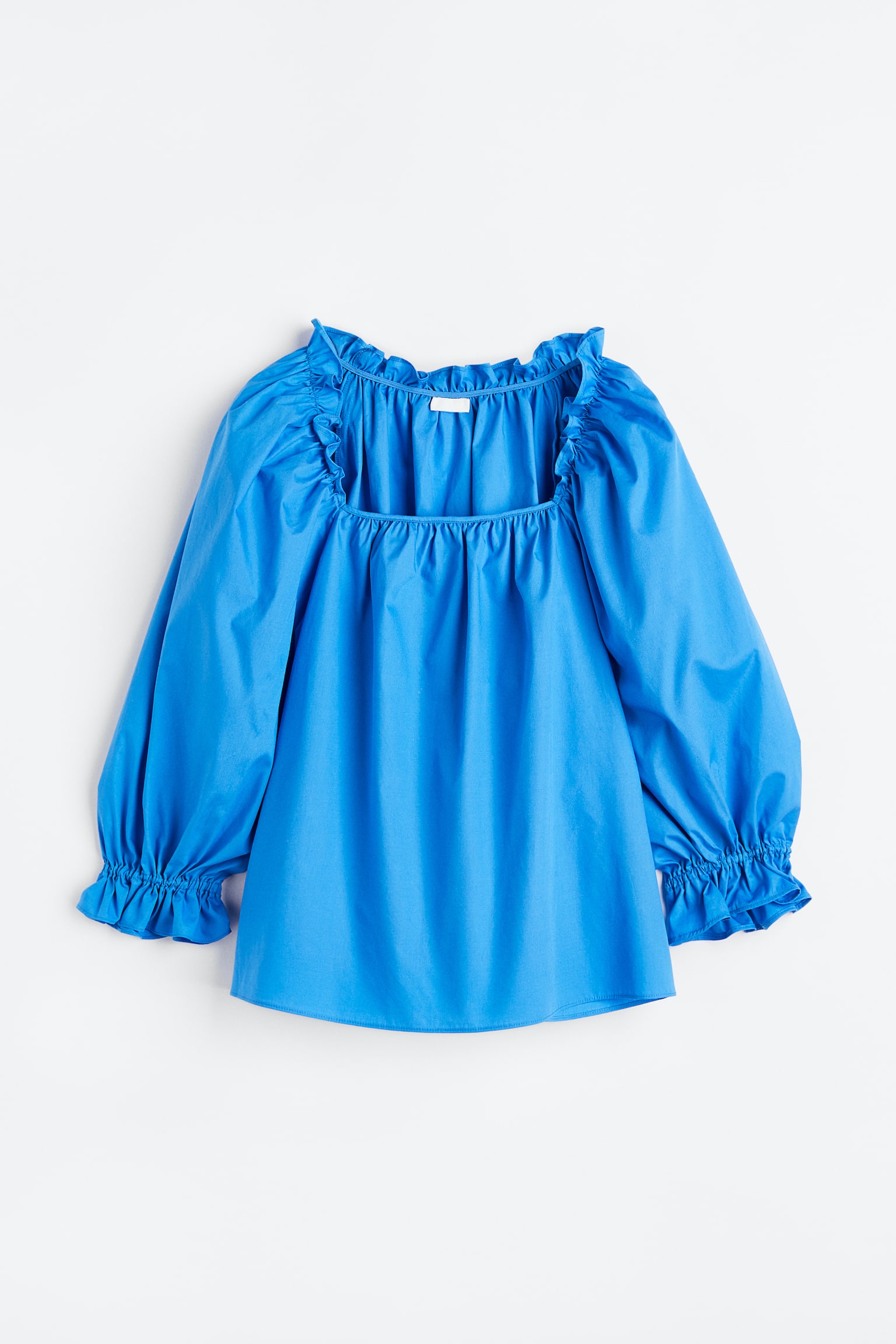 Frill Trim Cotton Blouse - Bright blue/White/Black - 1