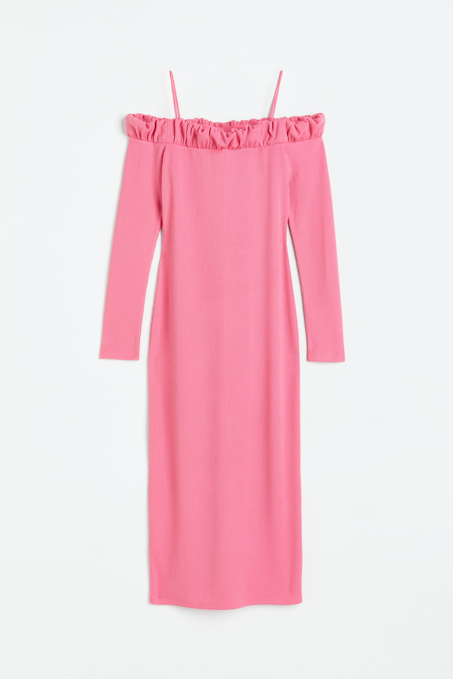Off shoulder-klänning med volang - Rosa - 1
