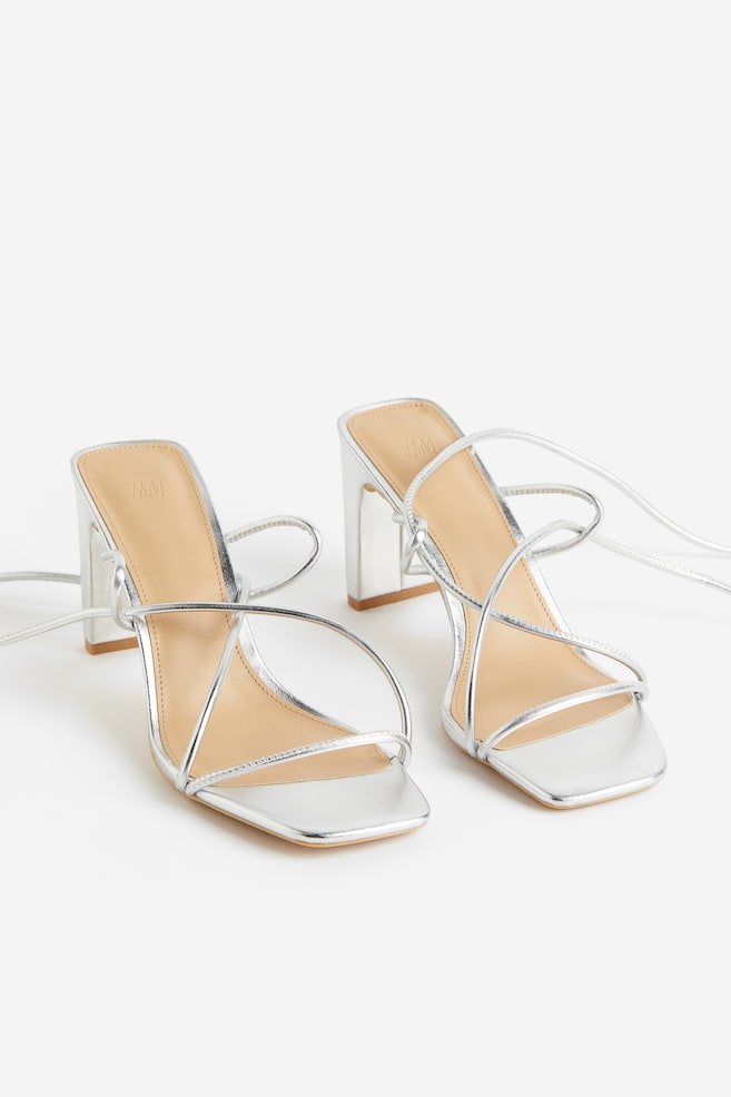 Heeled strappy sandals - Silver-coloured/Beige - 6