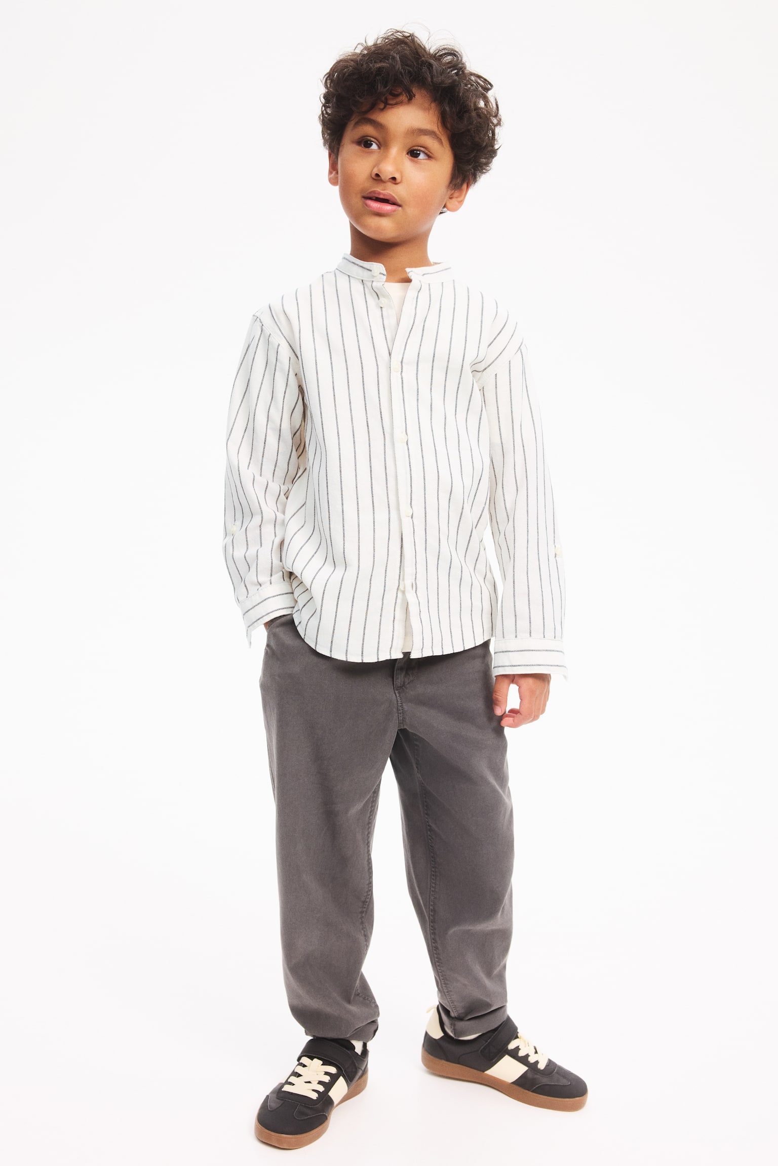 Chemise en coton avec col sans rabat - Blanc/rayé/Blanc/dinosaures - 4