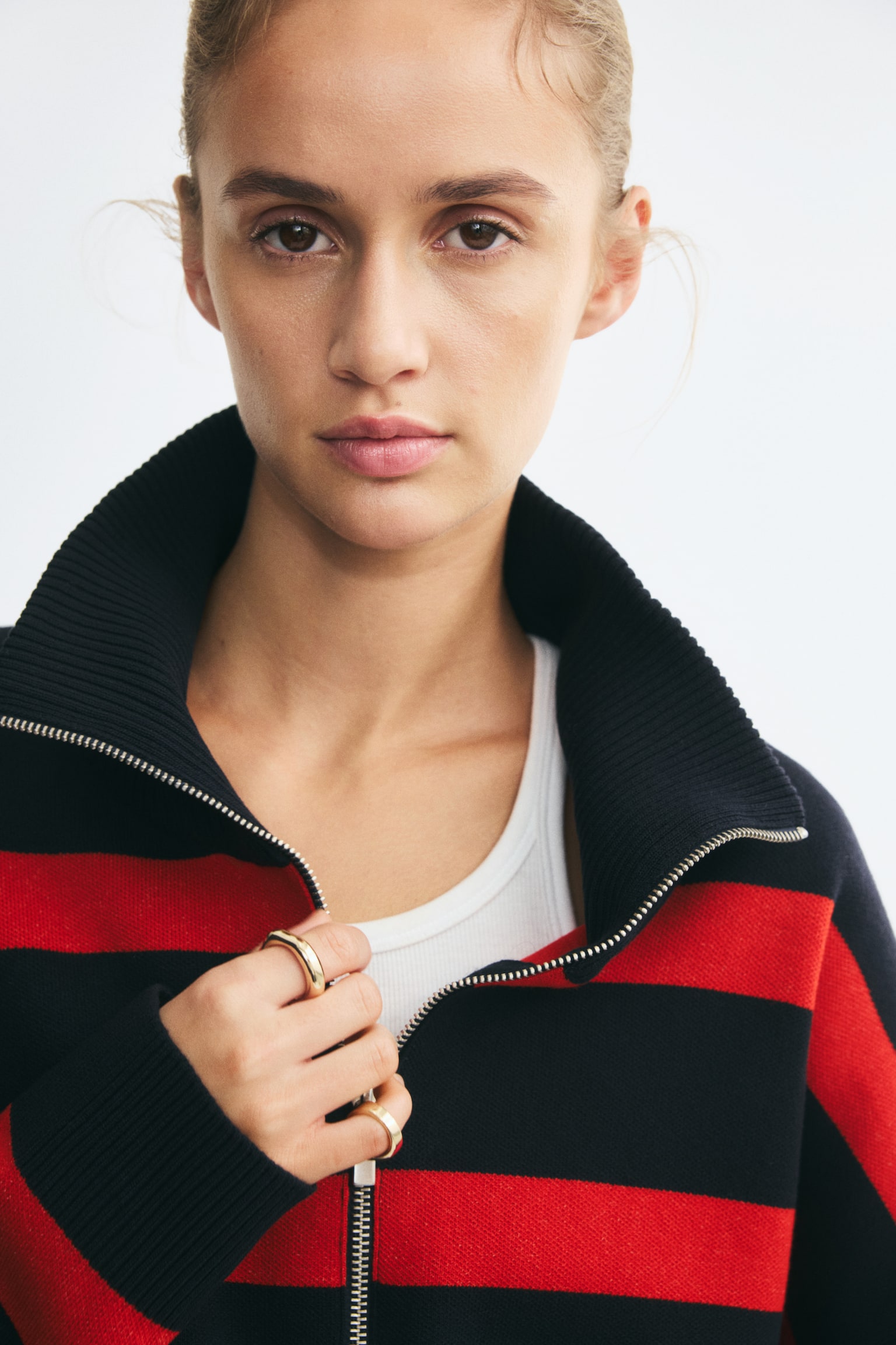 Женский свитер H&M Half-Zip, цвет: Тёмно-синий / Полосатый — фото 4
