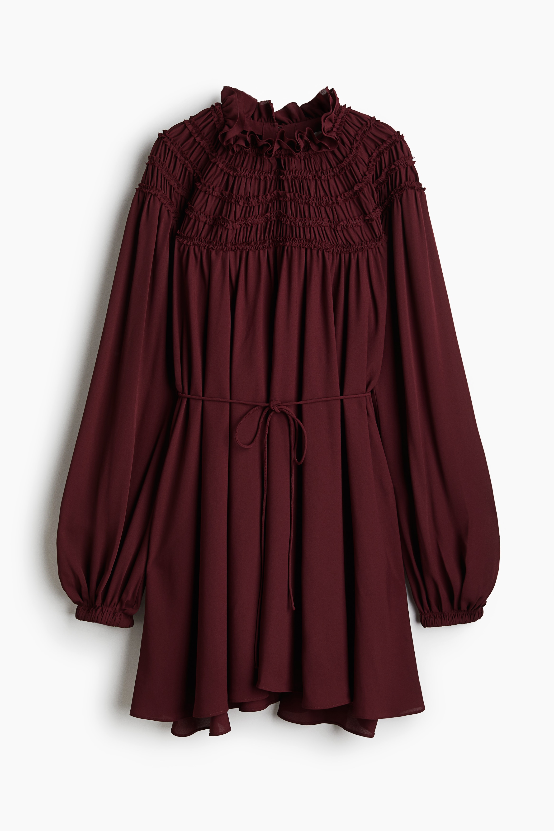 Signore - Bordeaux Smocking-detail dress - Size: XS  - H&M