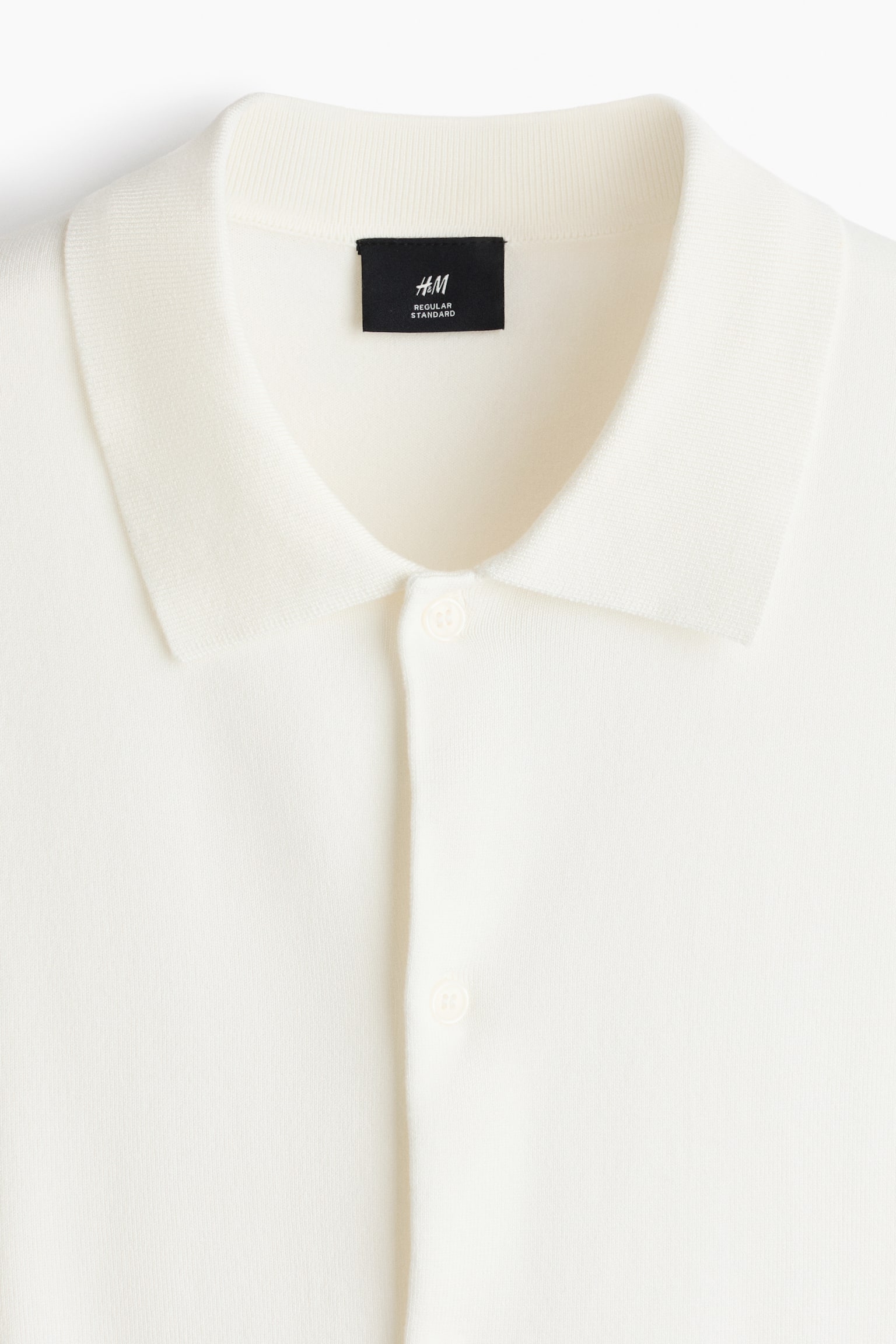 Мужская рубашка H&M Regular-Fit Fine-Knit, цвет: Кремовый — фото 5
