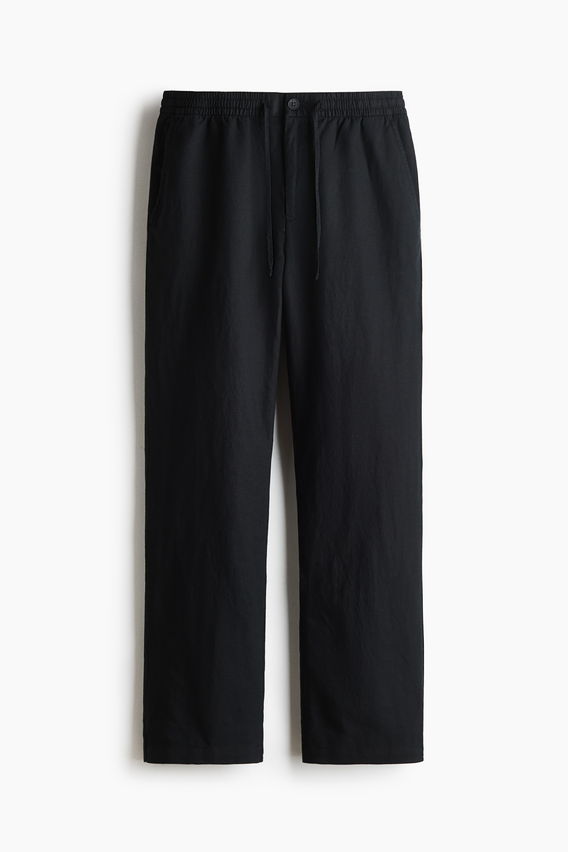 Regular Fit Linen-blend trousers - Black/Light beige/White