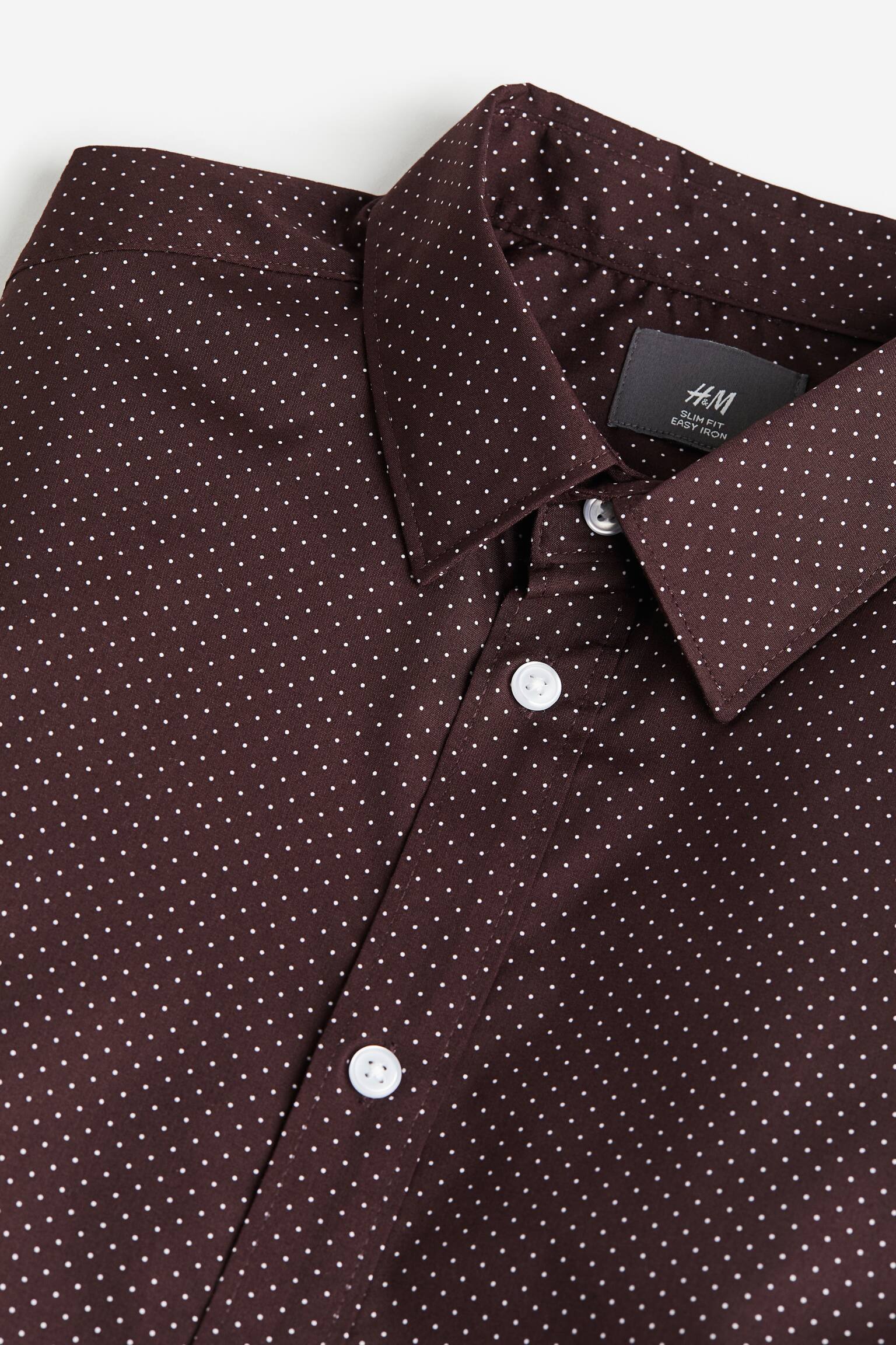 Slim Fit Easy-iron shirt - Dark brown/Spotted/Dark green/Spotted - 2