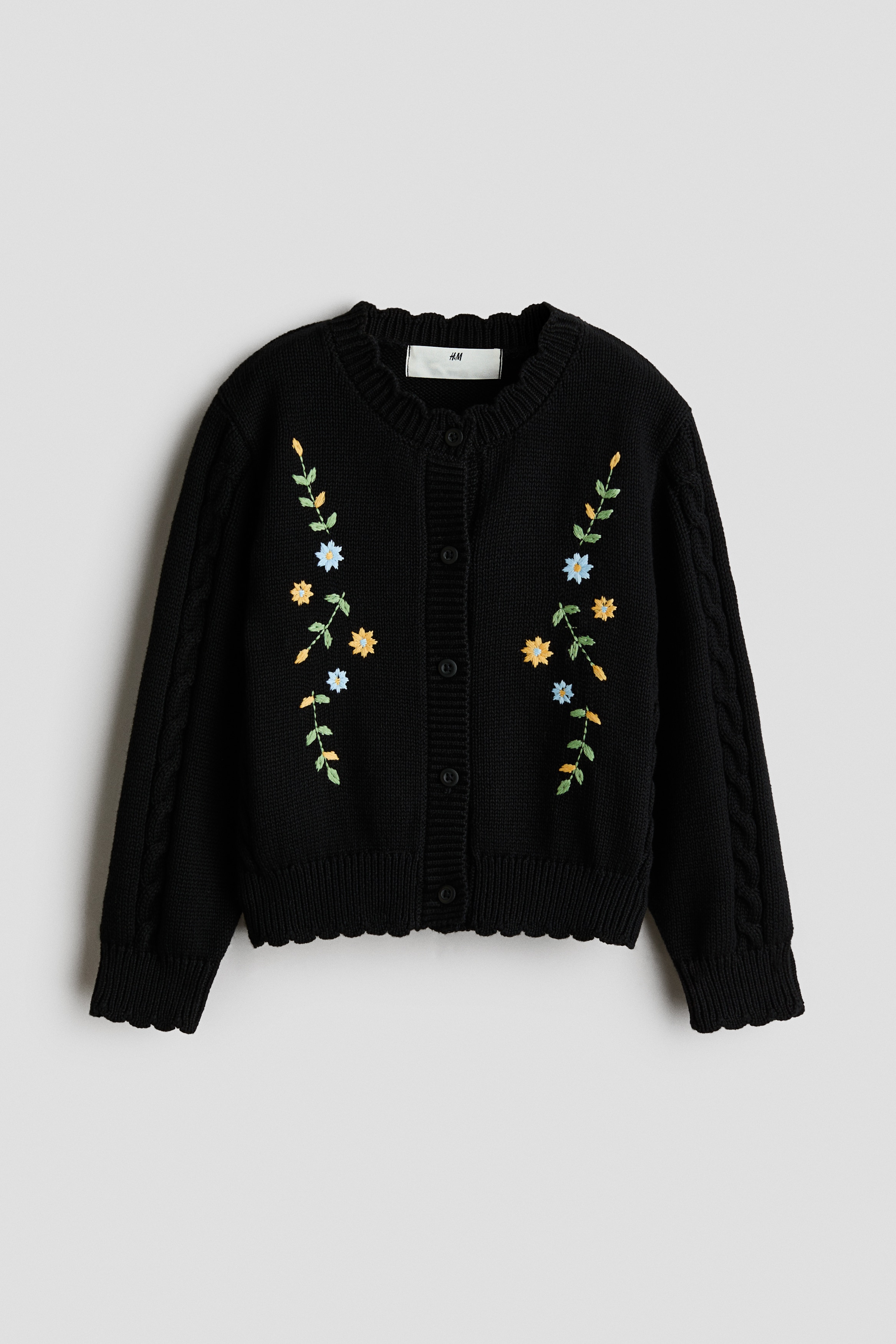 刺繡棉質開襟衫 - 黑色/花朵/深藍色/蝴蝶結/奶油色/花朵