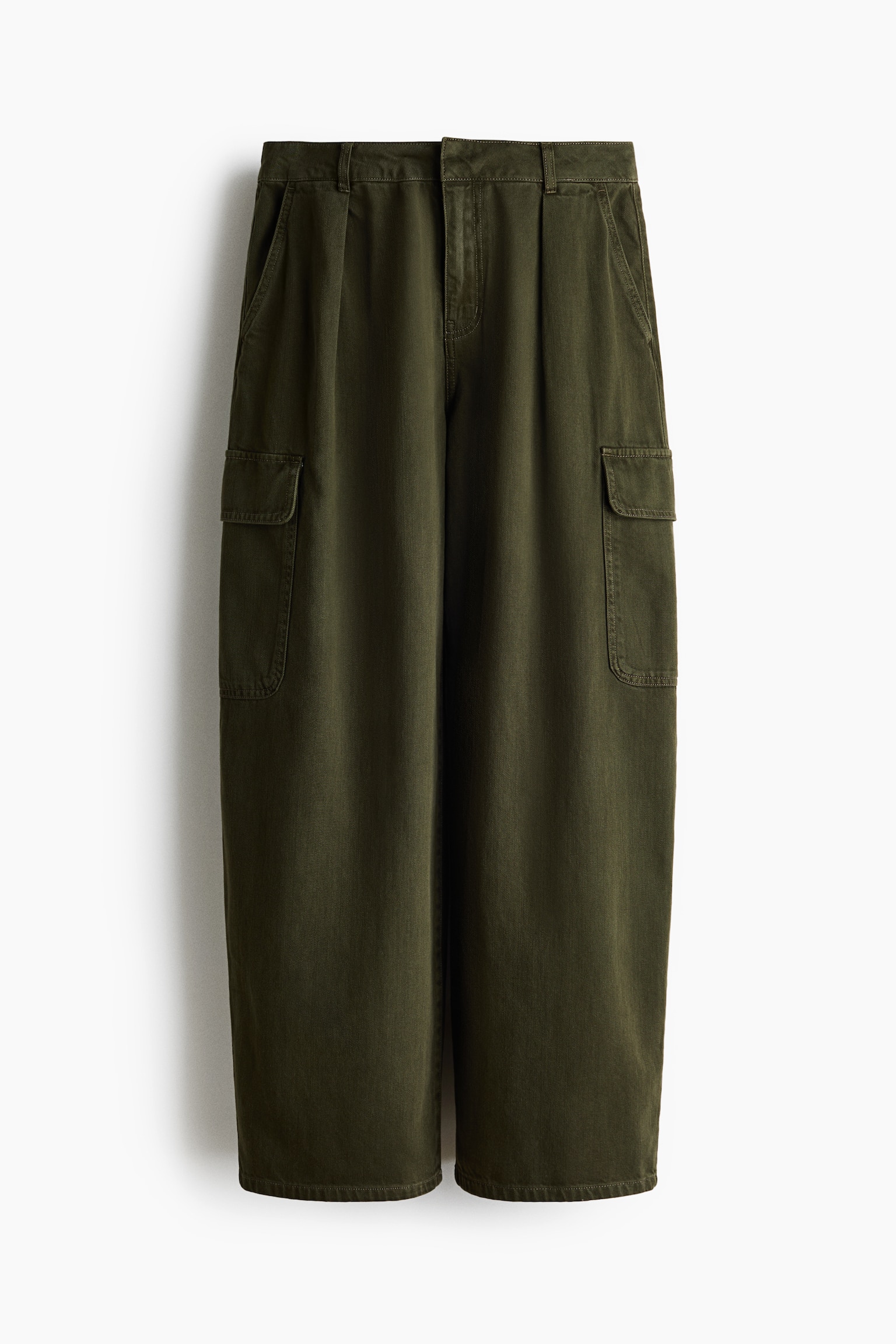 Женские джинсы H&M Barrel Regular Waist, цвет: Тёмный хаки зелёный — фото 1
