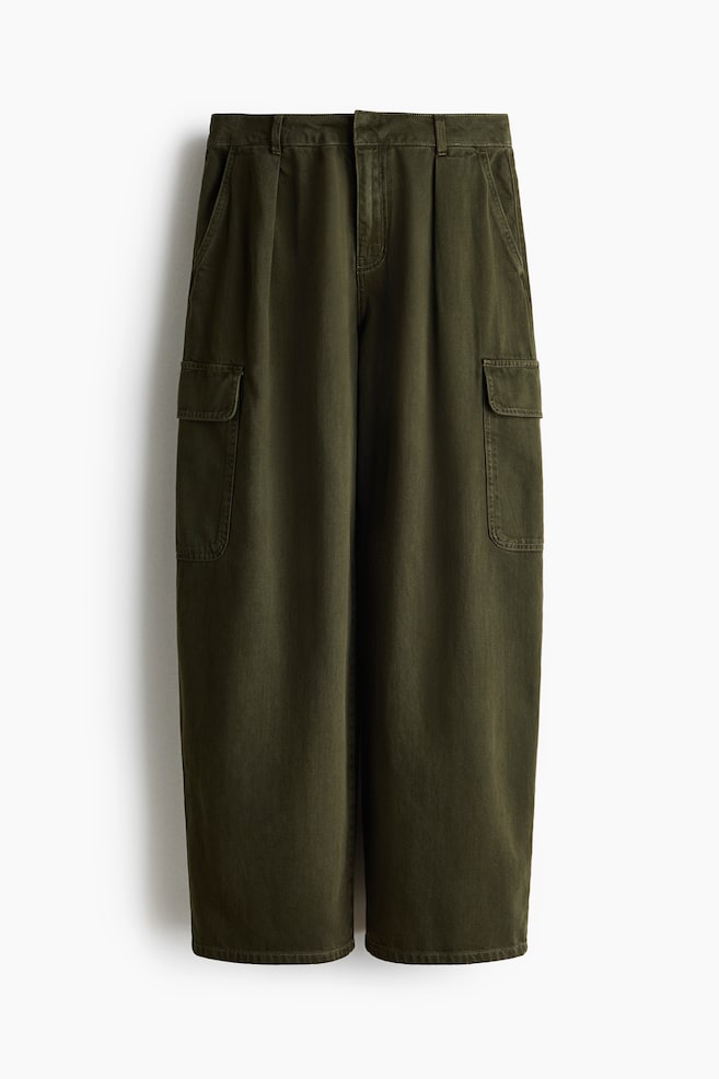 Barrel-Leg Regular-Waist Jeans - Dark khaki green - 1